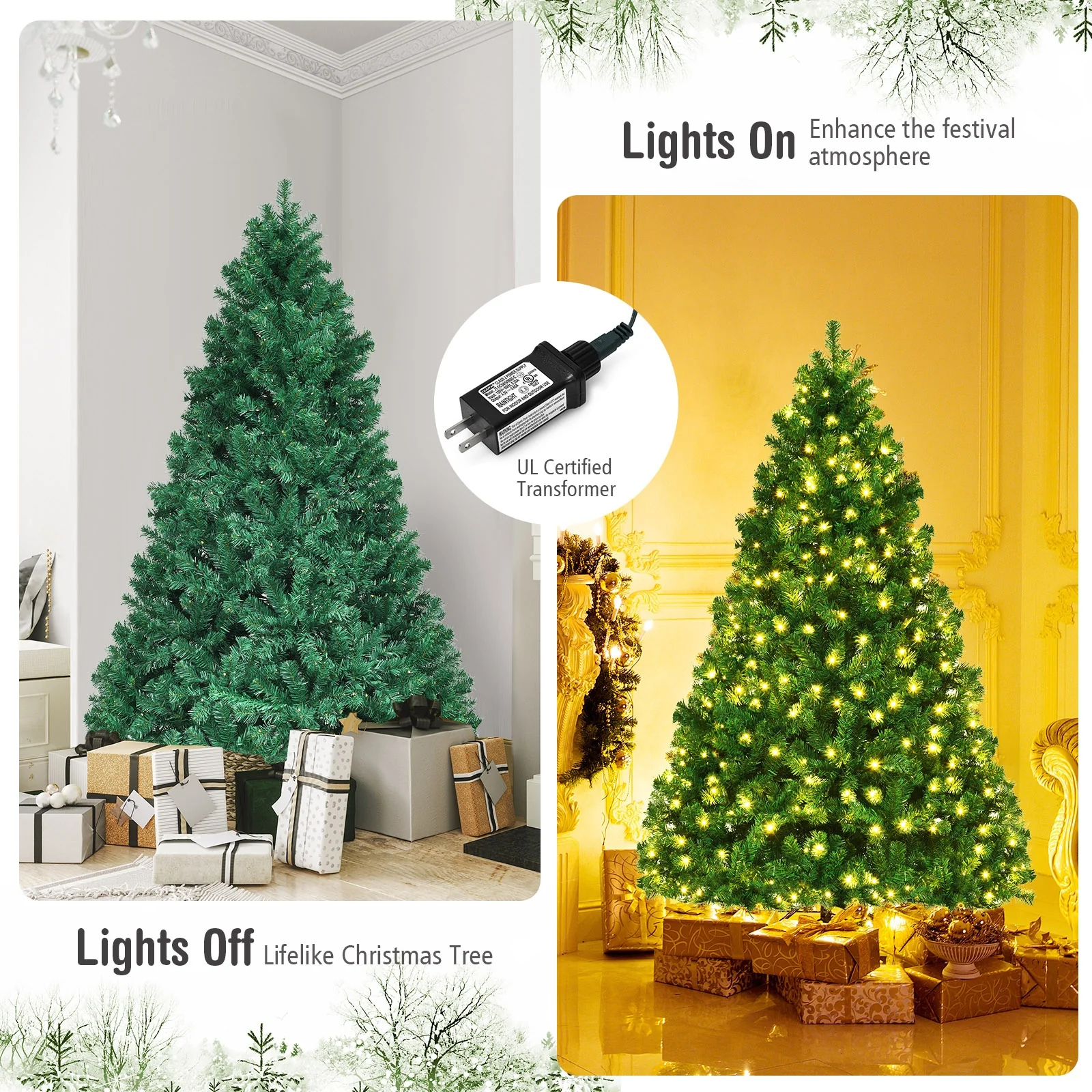 7.5 Ft PVC Artificial Christmas Tree With LED Lights, Green - Image 8