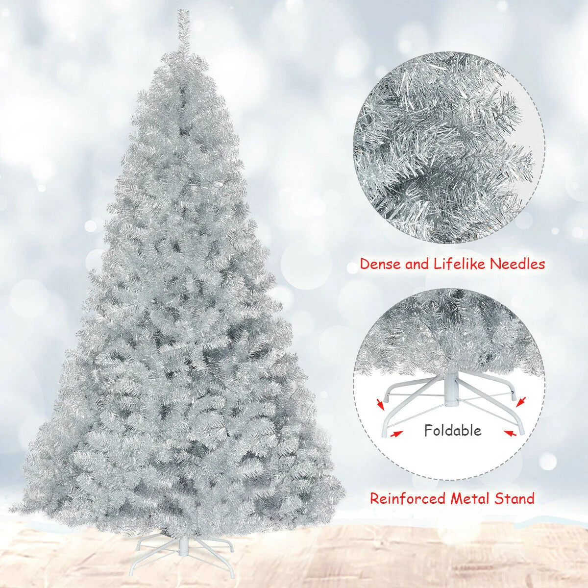 7.5 Ft Tinsel Artificial Christmas Tree, Silver - Image 6