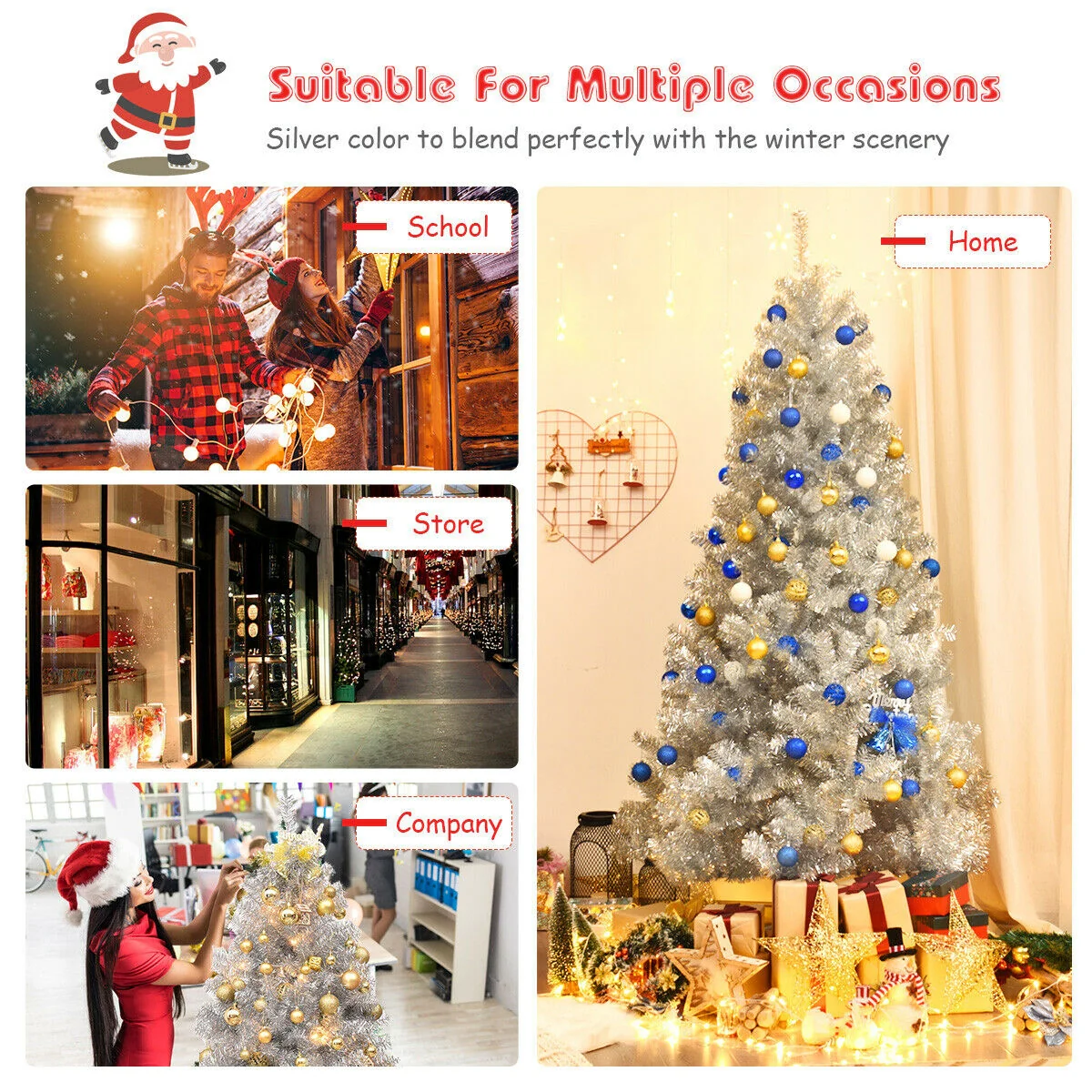 7.5 Ft Tinsel Artificial Christmas Tree, Silver - Image 8