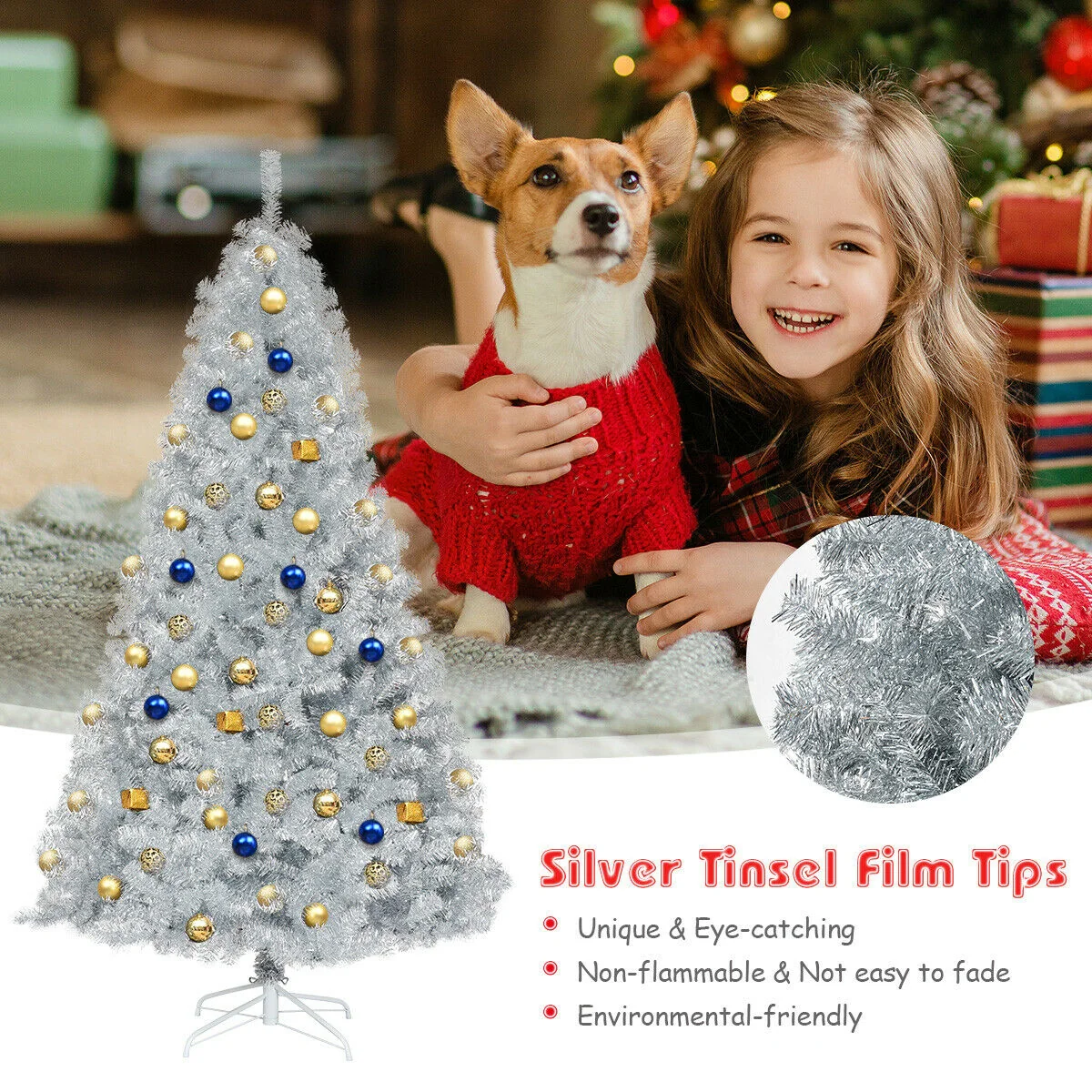 7.5 Ft Tinsel Artificial Christmas Tree, Silver - Image 9