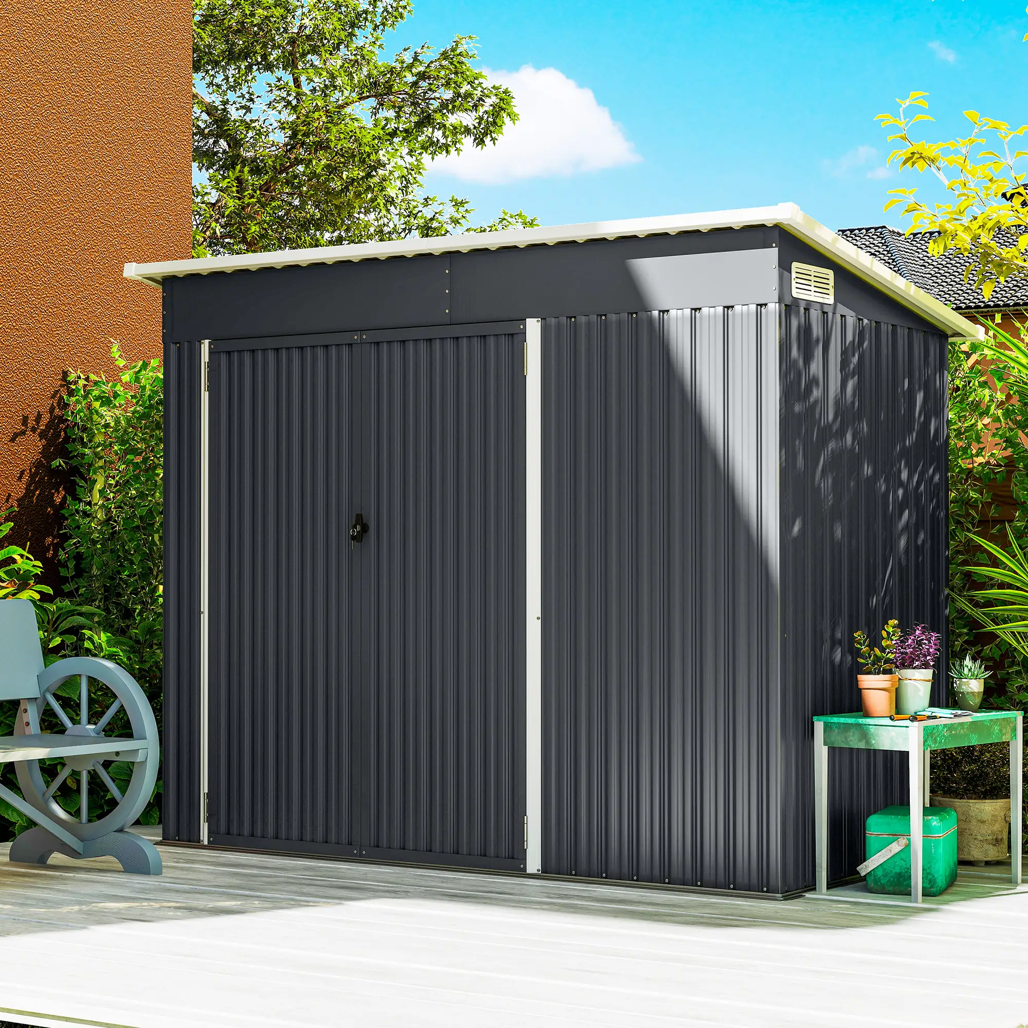 7.5' x 4.3' Outdoor Storage Shed, Waterproof Metal Garden Shed, Dark Grey - Image 10