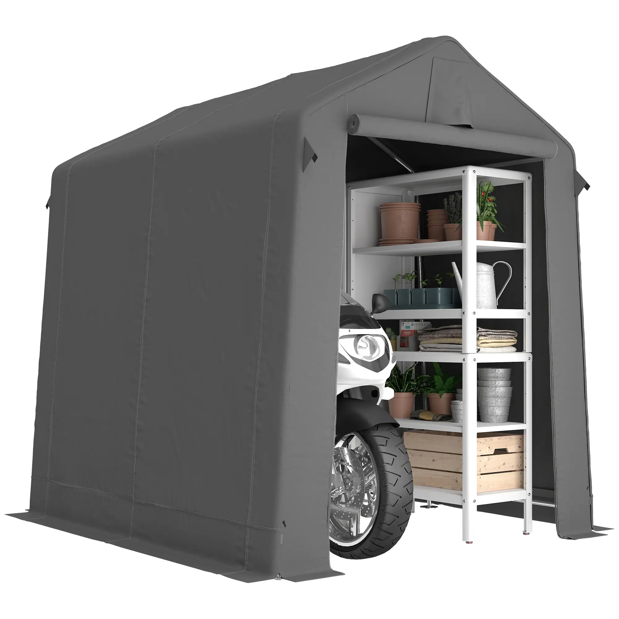 7.5' x 6.2' Portable Shed, Waterproof Bike Tent, Dark Grey - Image 11