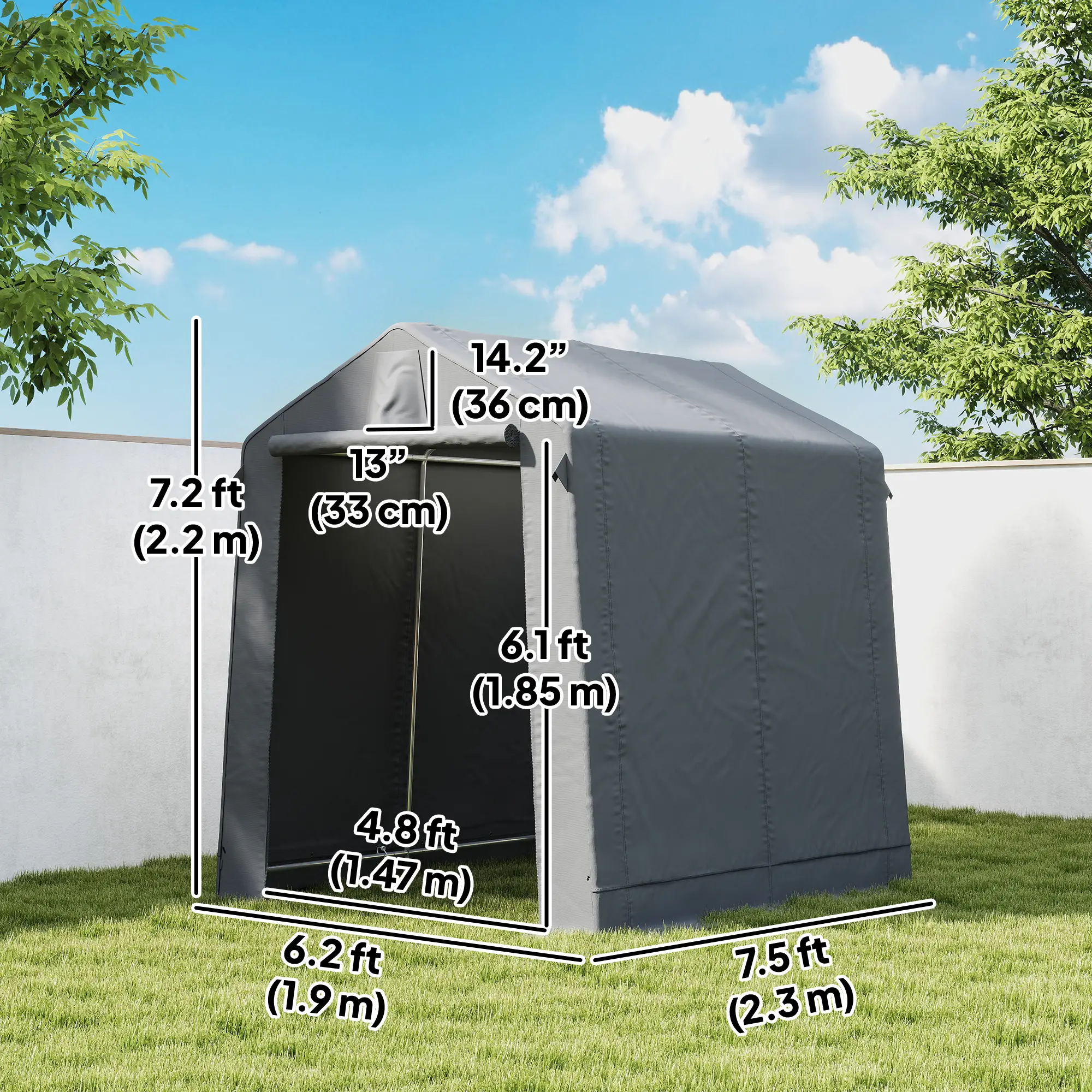 7.5' x 6.2' Portable Shed, Waterproof Bike Tent, Dark Grey - Image 3
