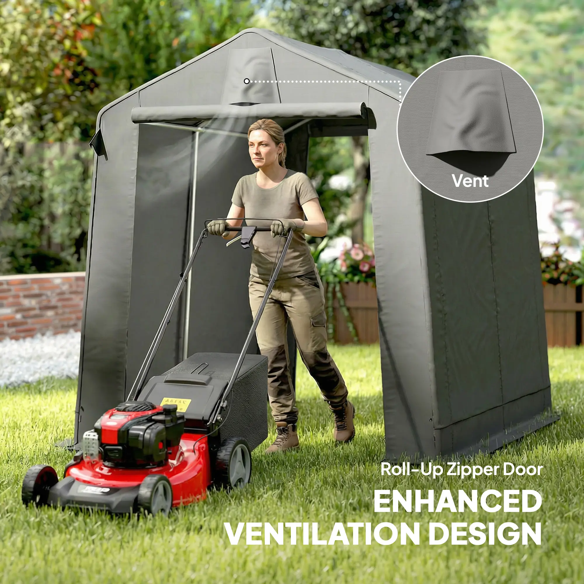 7.5' x 6.2' Portable Shed, Waterproof Bike Tent, Dark Grey - Image 6