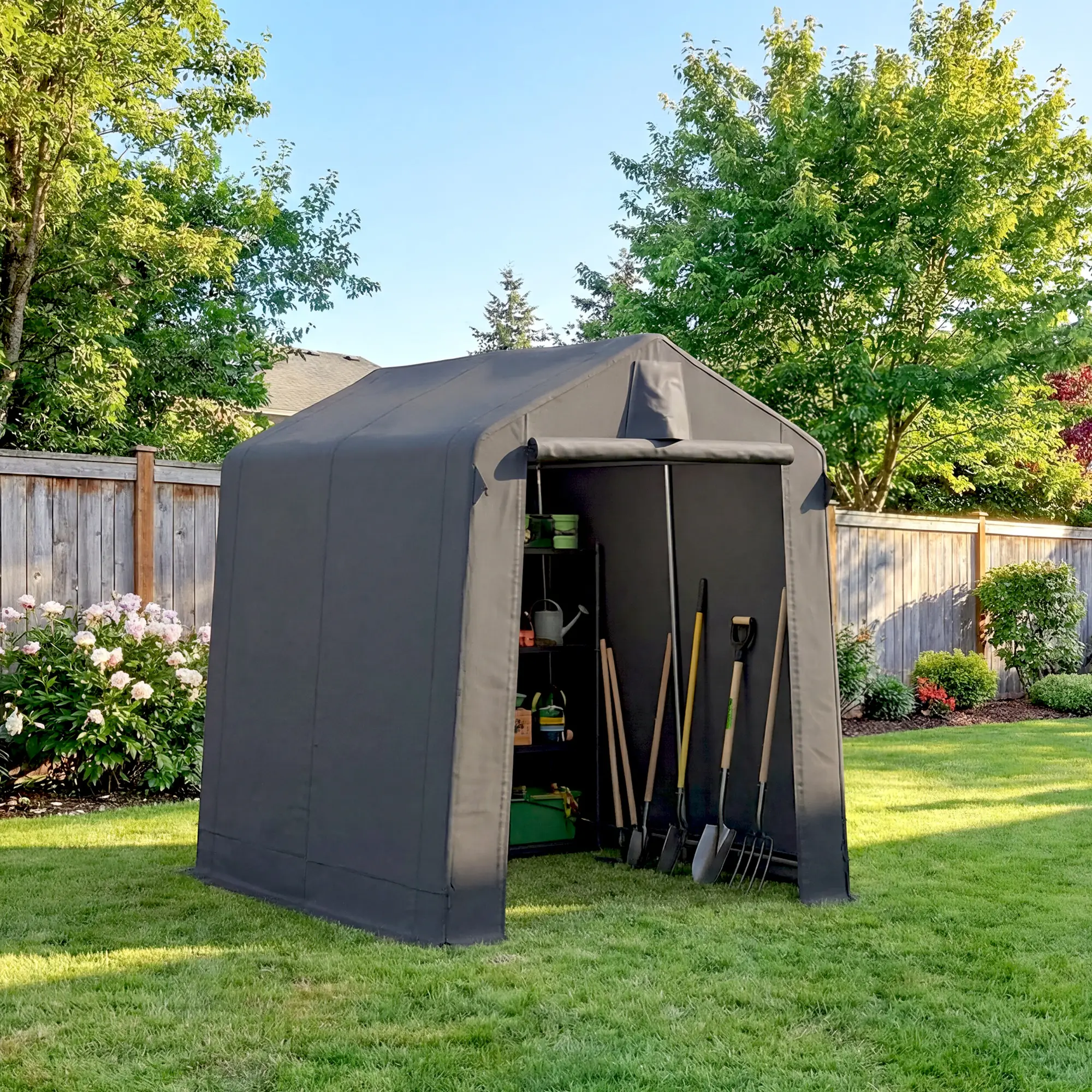 7.5' x 6.2' Portable Shed, Waterproof Bike Tent, Dark Grey - Image 8