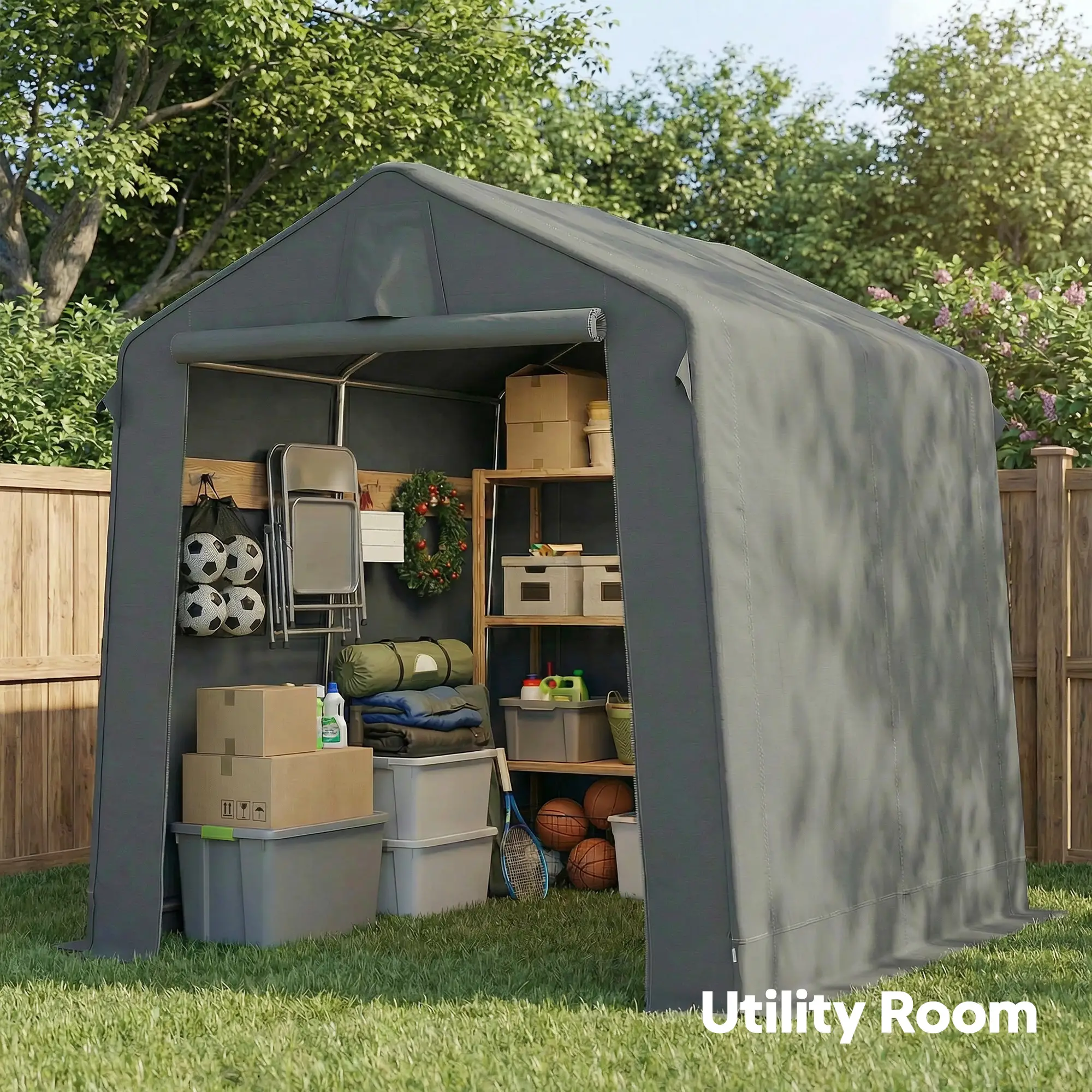 7.5' x 6.2' Portable Shed, Waterproof Bike Tent, Dark Grey - Image 9