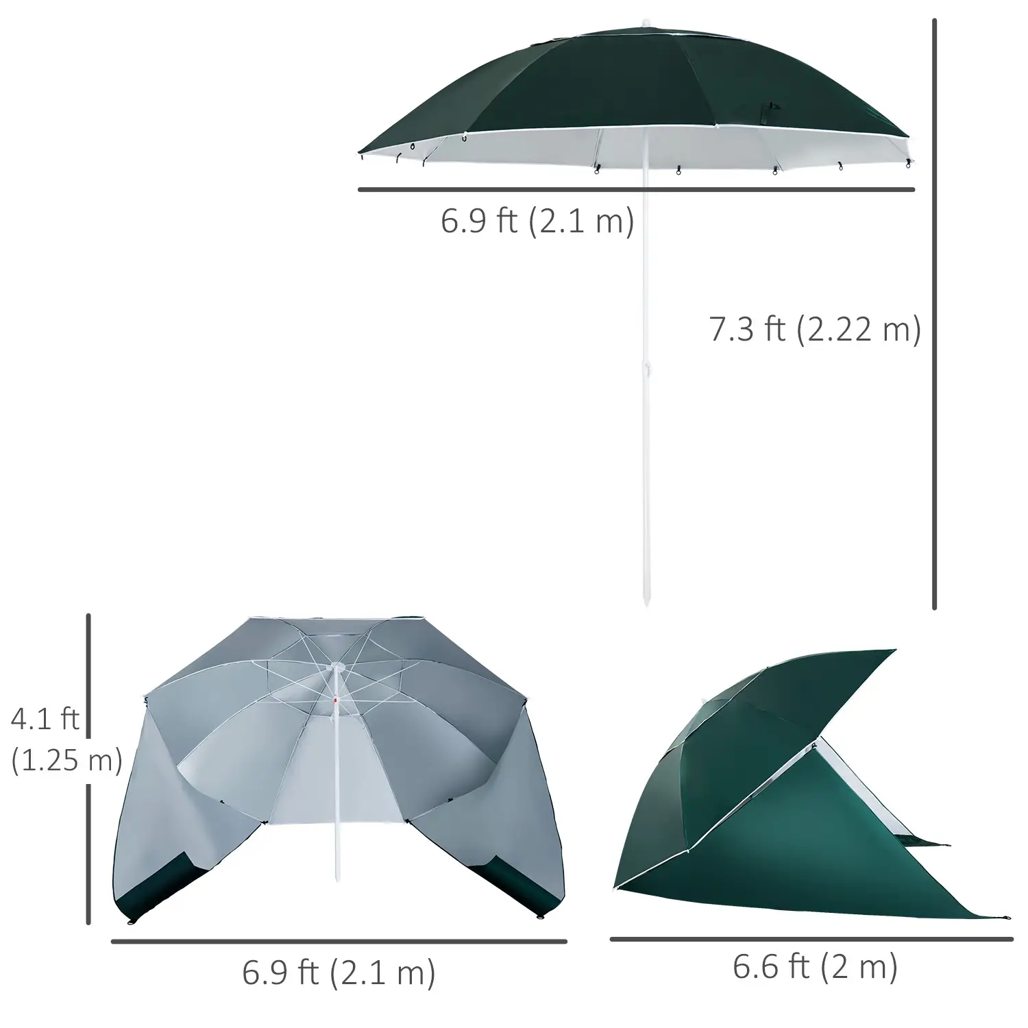 7.5FT 2-in-1 Umbrella Shelter, UPF50+ UV Protection, Dark Green - Image 3