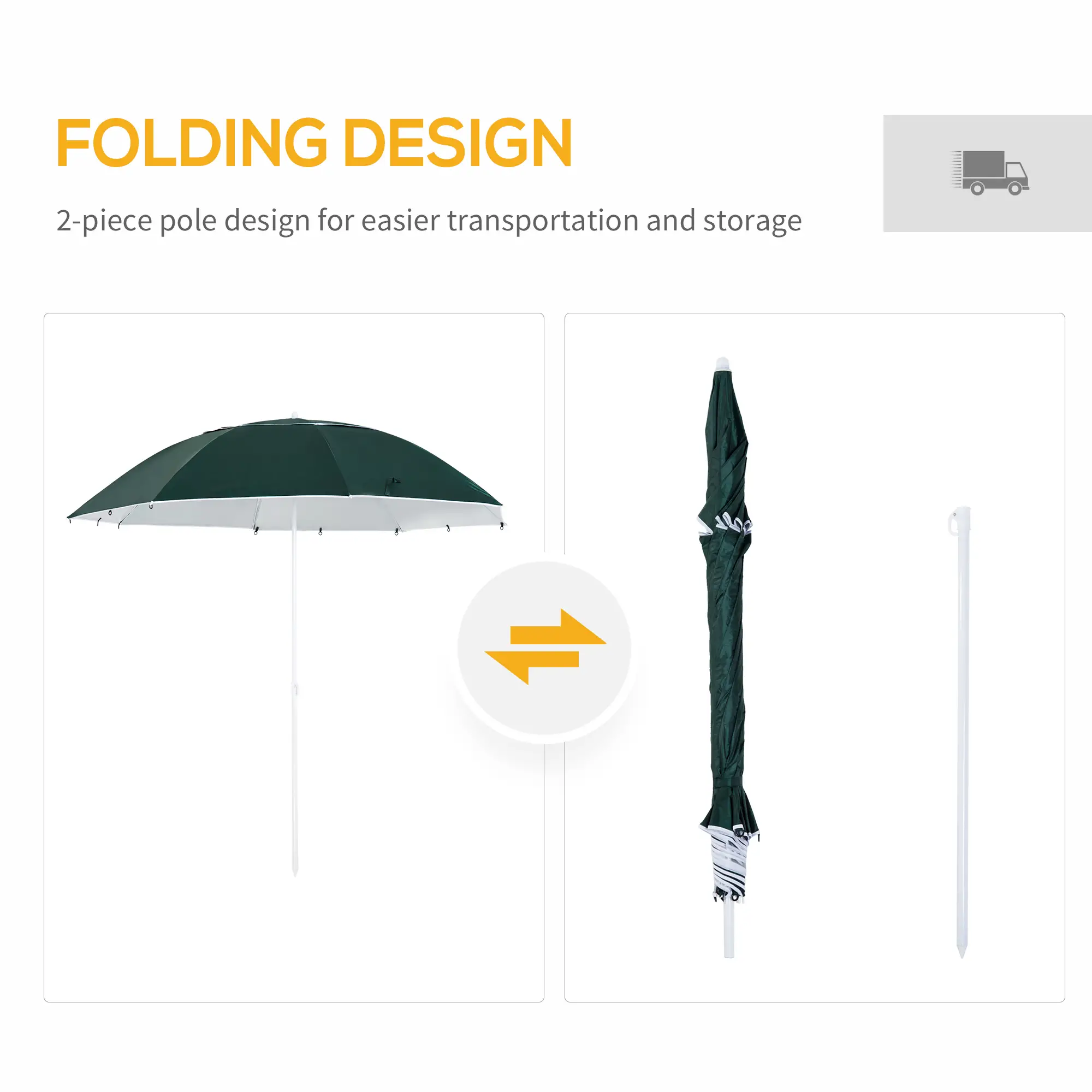 7.5FT 2-in-1 Umbrella Shelter, UPF50+ UV Protection, Dark Green - Image 5