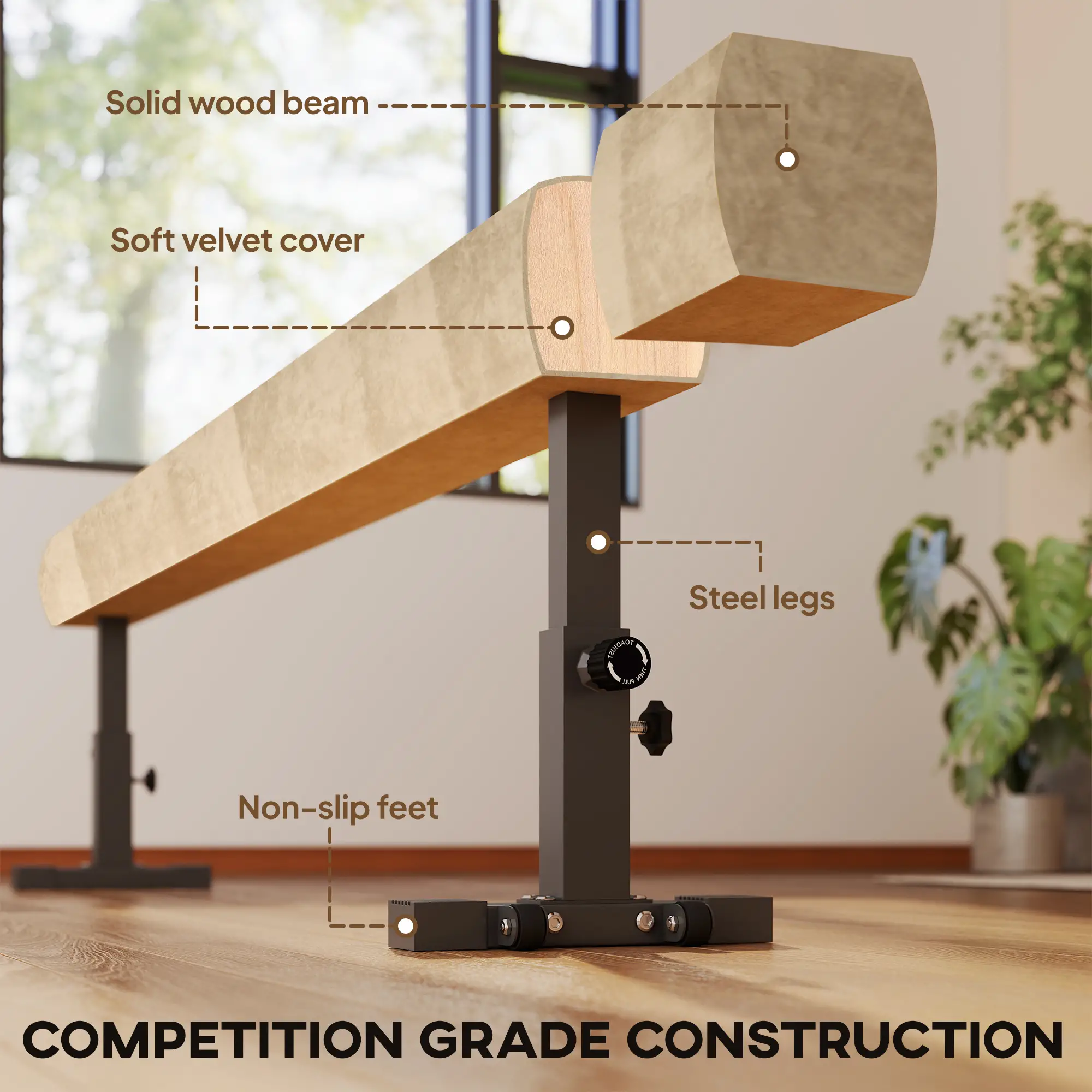 7.5ft Adjustable Balance Beam, Gymnastics Equipment with Wheels, for Training - Image 4