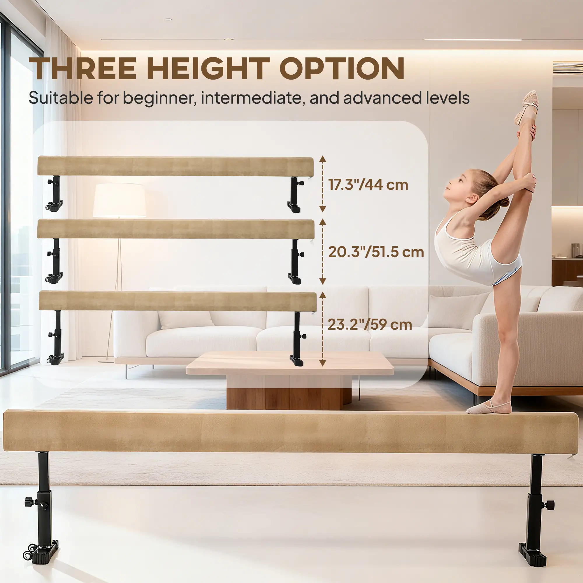 7.5ft Adjustable Balance Beam, Gymnastics Equipment with Wheels, for Training - Image 5