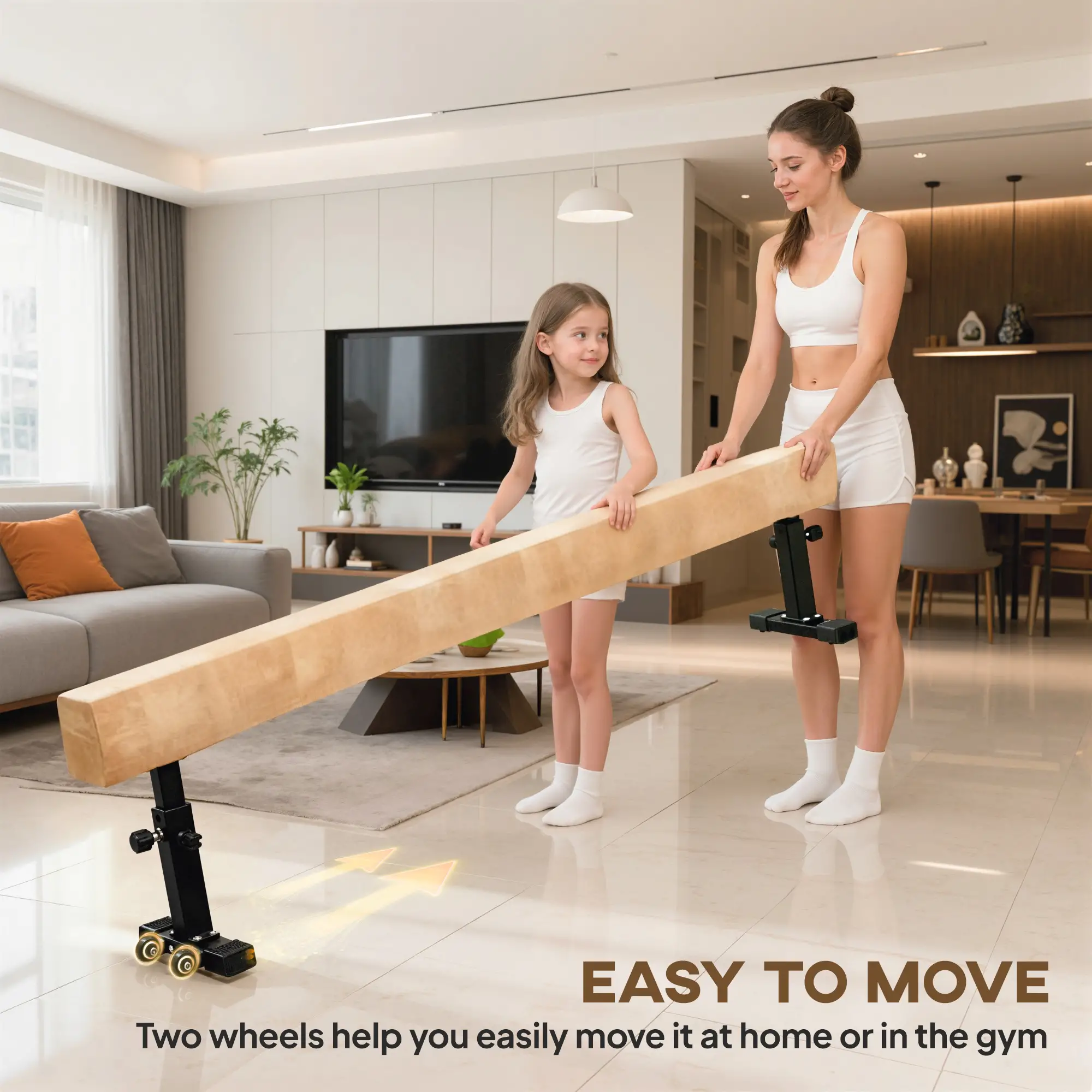7.5ft Adjustable Balance Beam, Gymnastics Equipment with Wheels, for Training - Image 6