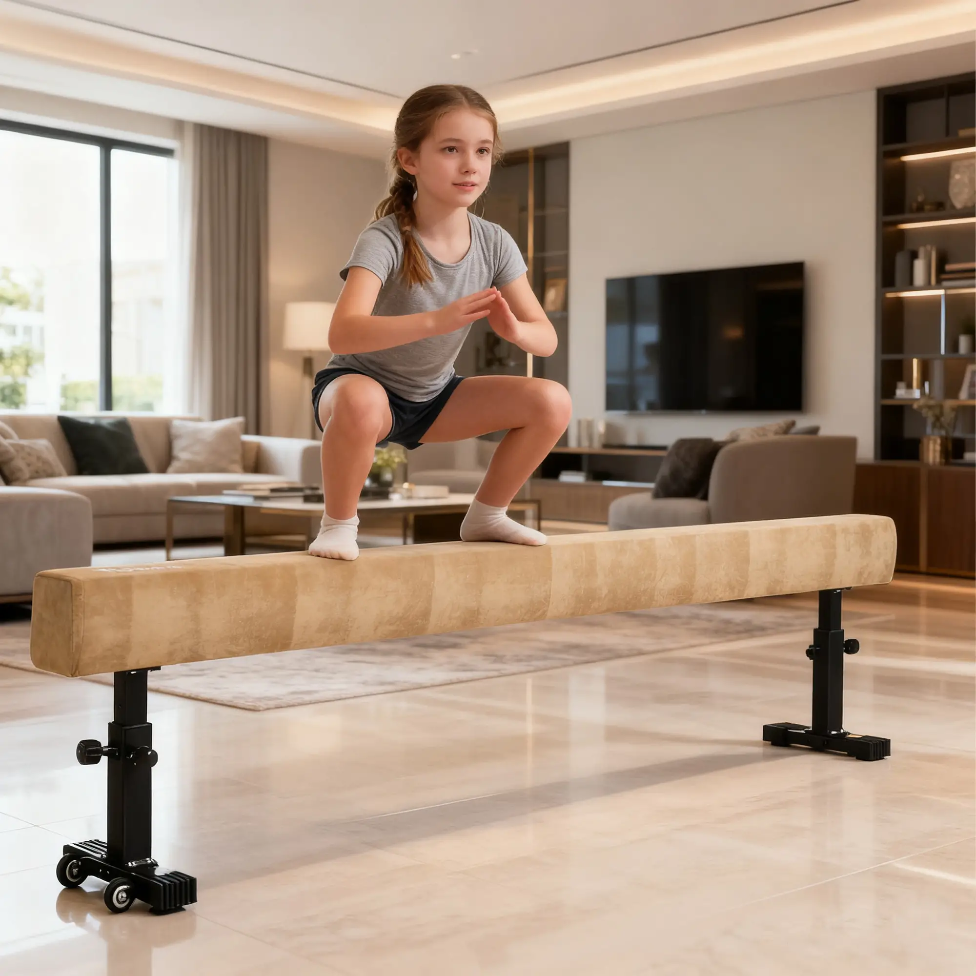 7.5ft Adjustable Balance Beam, Gymnastics Equipment with Wheels, for Training - Image 9
