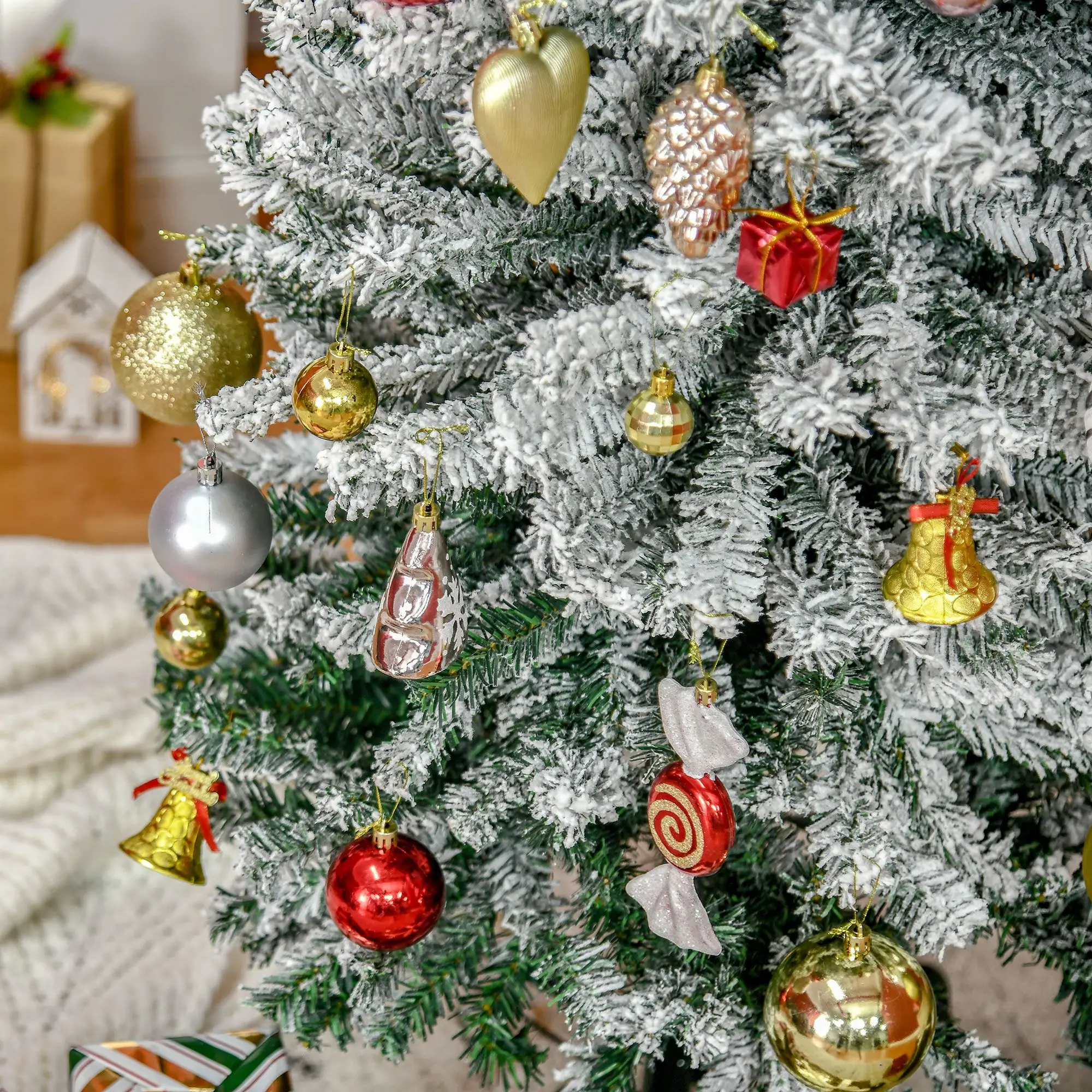 7.5ft Flocked Pencil Christmas Tree, Realistic Tips, Green - Image 10