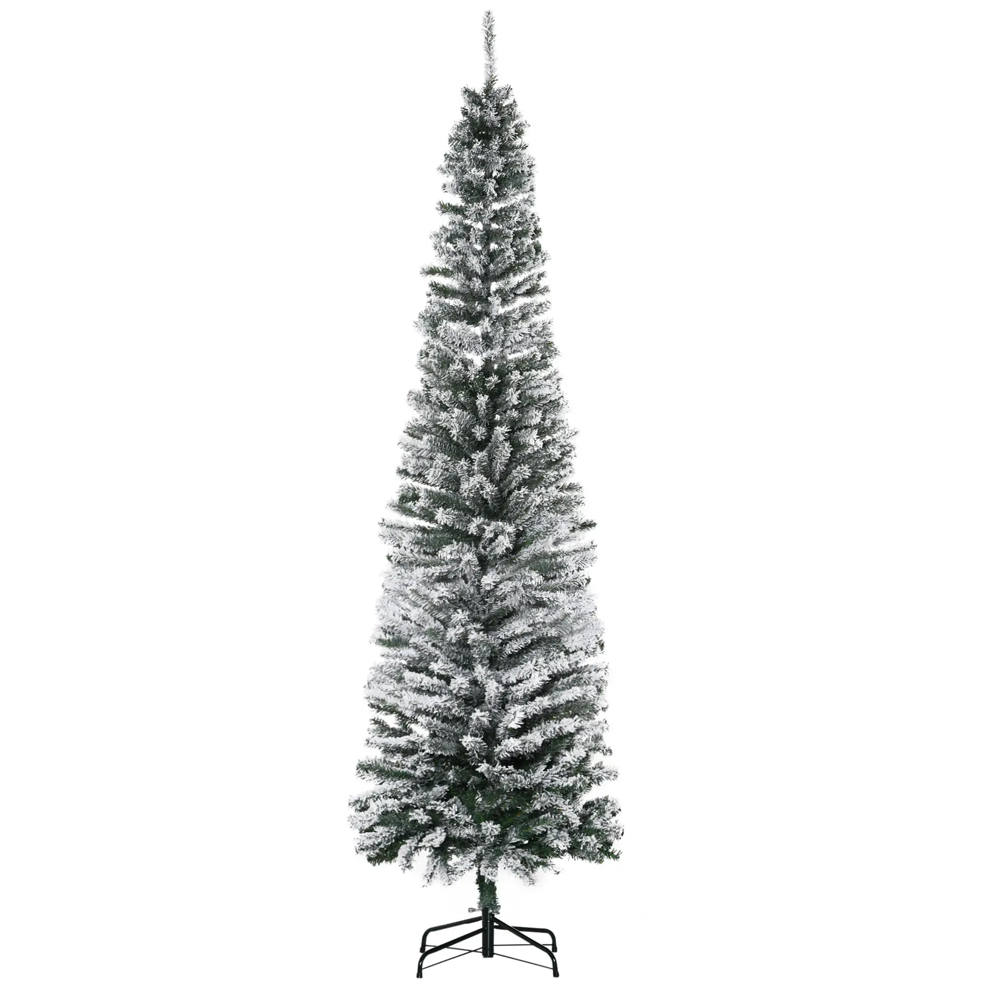 7.5ft Flocked Pencil Christmas Tree, Realistic Tips, Green - Image 11