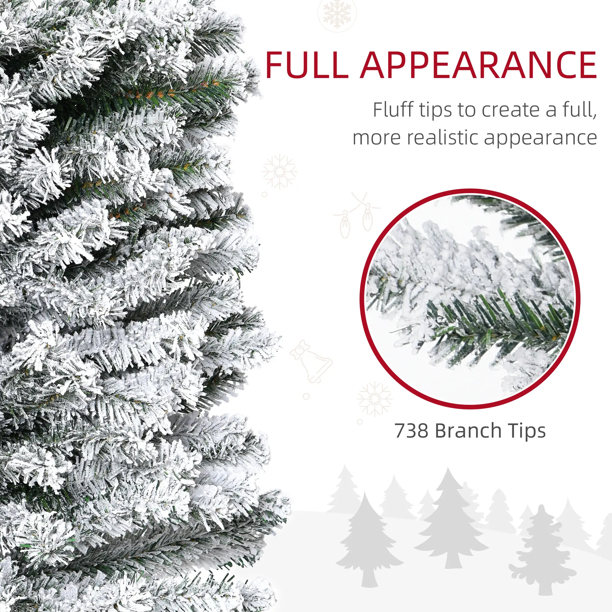 7.5ft Flocked Pencil Christmas Tree, Realistic Tips, Green - Image 5