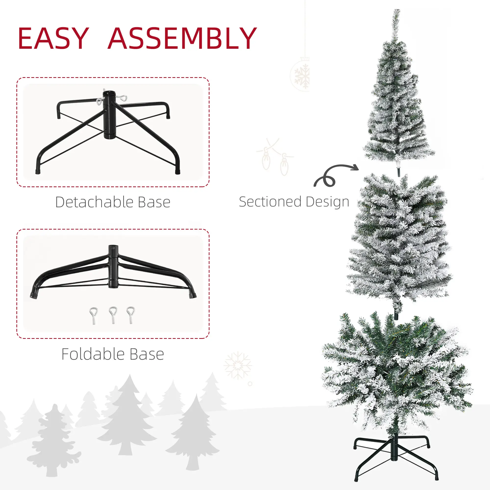 7.5ft Flocked Pencil Christmas Tree, Realistic Tips, Green - Image 6