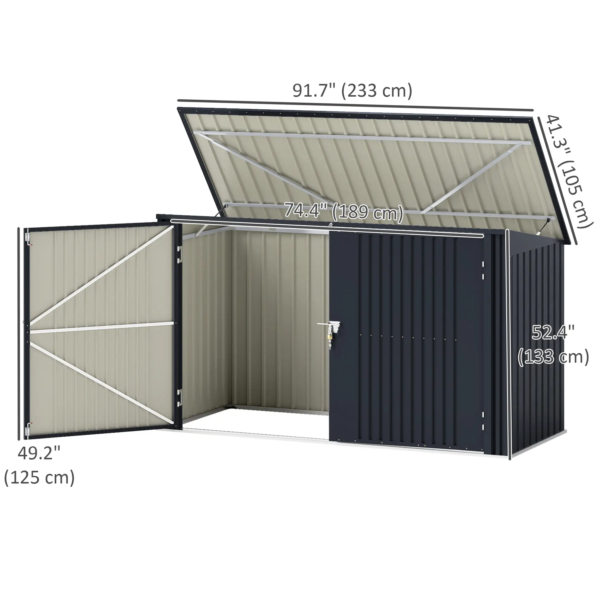 7.6 x 3.4ft Outdoor Storage Shed, Triple Bin Organizer, Lockable Doors - Image 3
