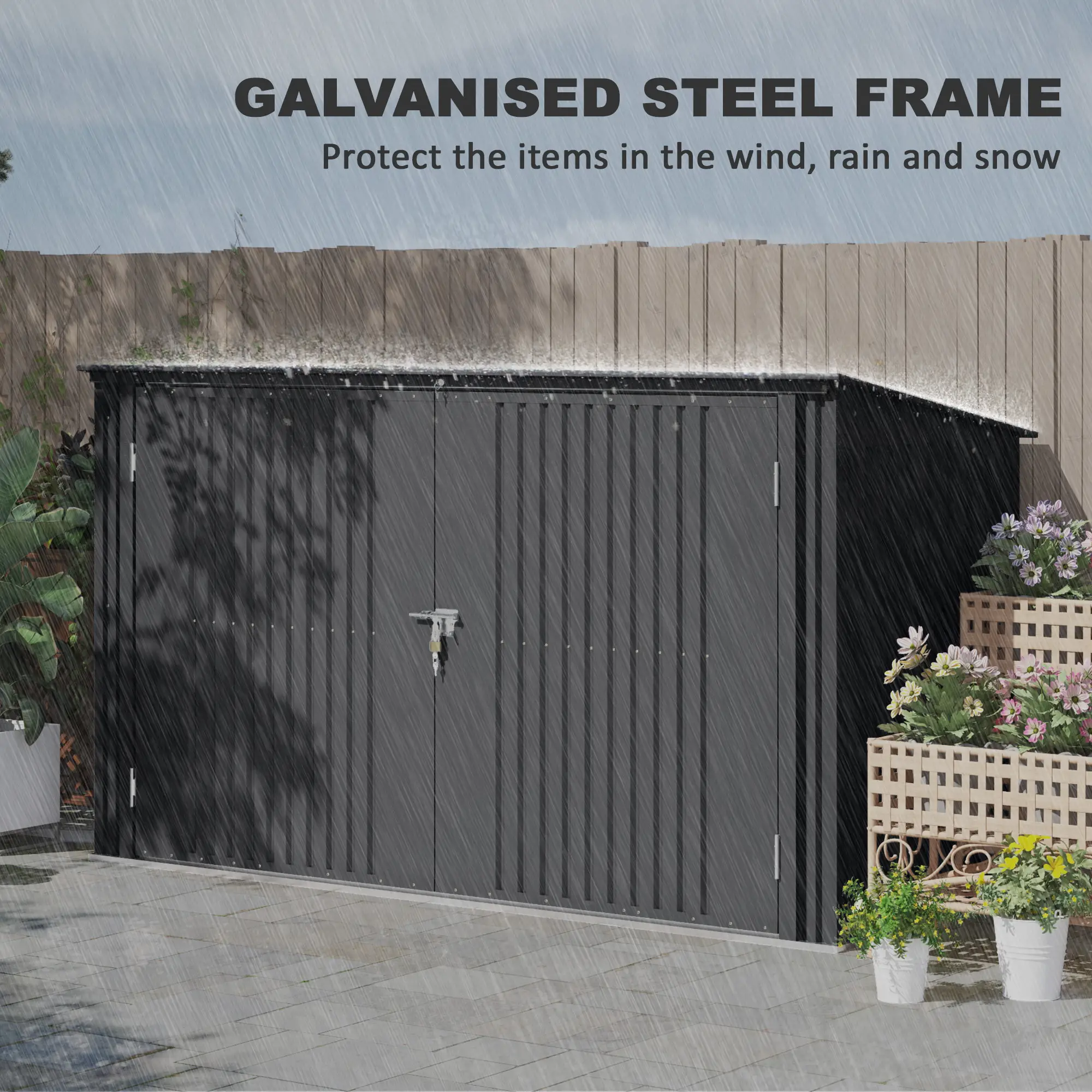 7.6 x 3.4ft Outdoor Storage Shed, Triple Bin Organizer, Lockable Doors - Image 7