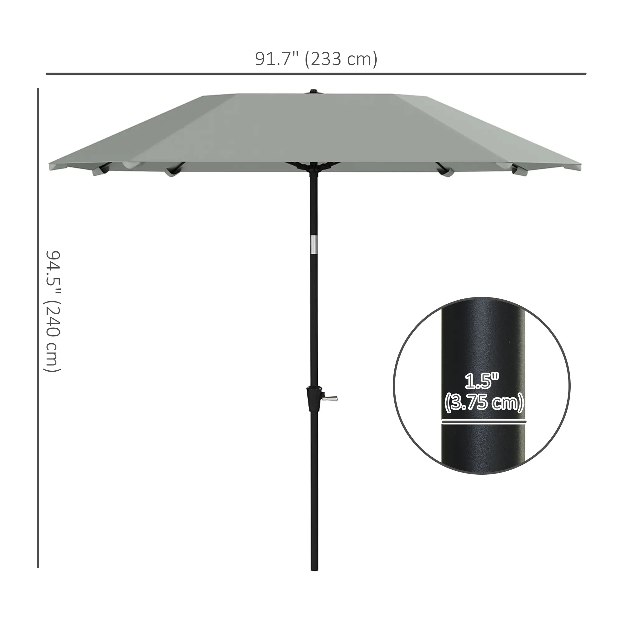 7.6FT Aluminum Patio Umbrella, 8 Ribs, Crank Tilt, Light Grey - Image 3