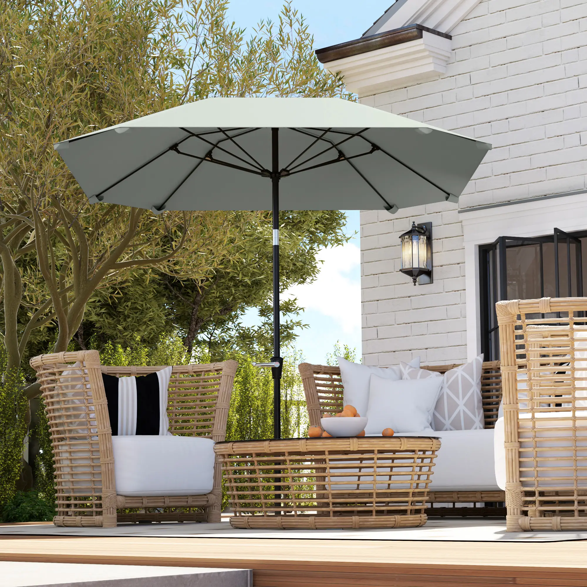 7.6FT Aluminum Patio Umbrella, 8 Ribs, Crank Tilt, Light Grey - Image 8