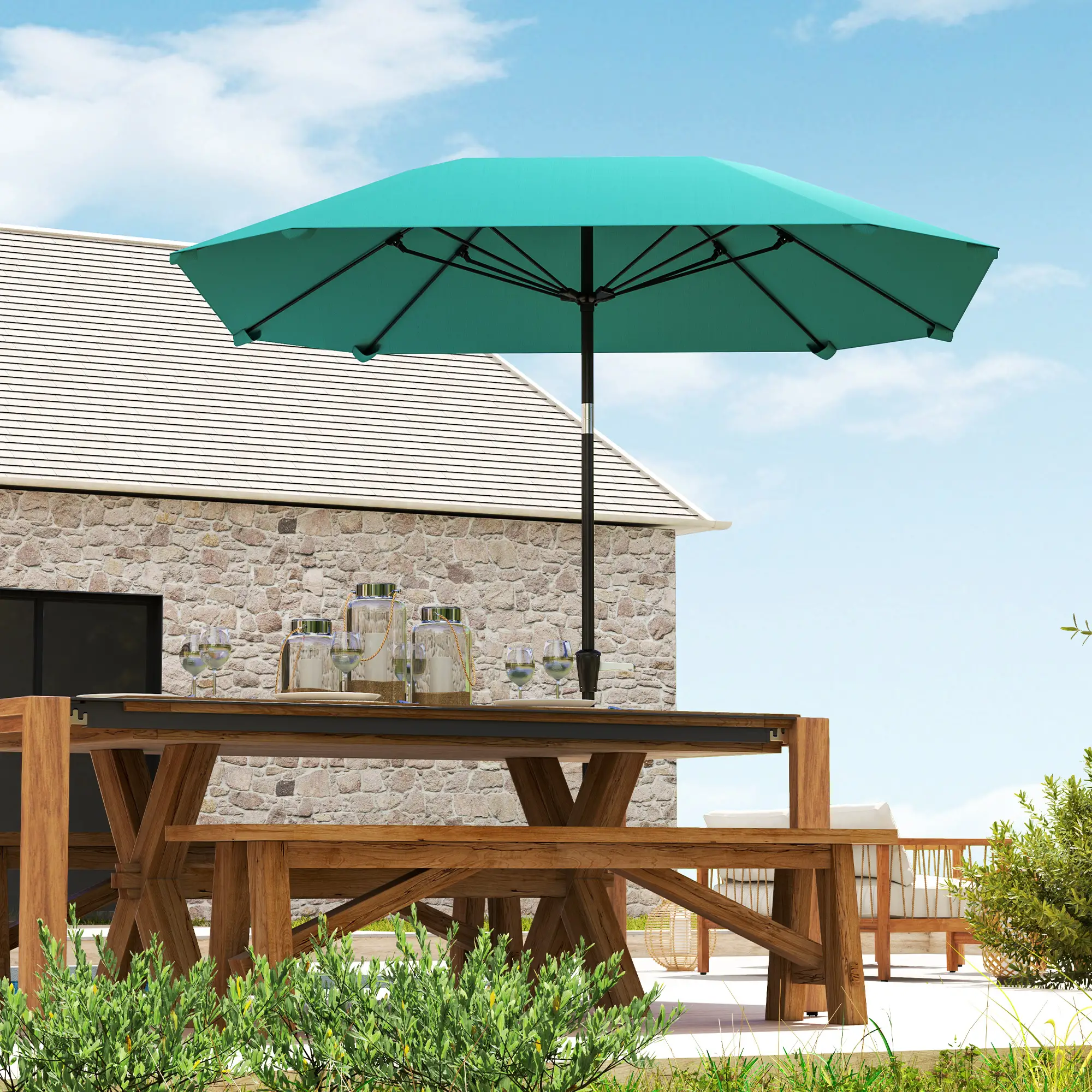 7.6FT Aluminum Patio Umbrella, 8 Ribs, Crank Tilt, Sky Blue - Image 2