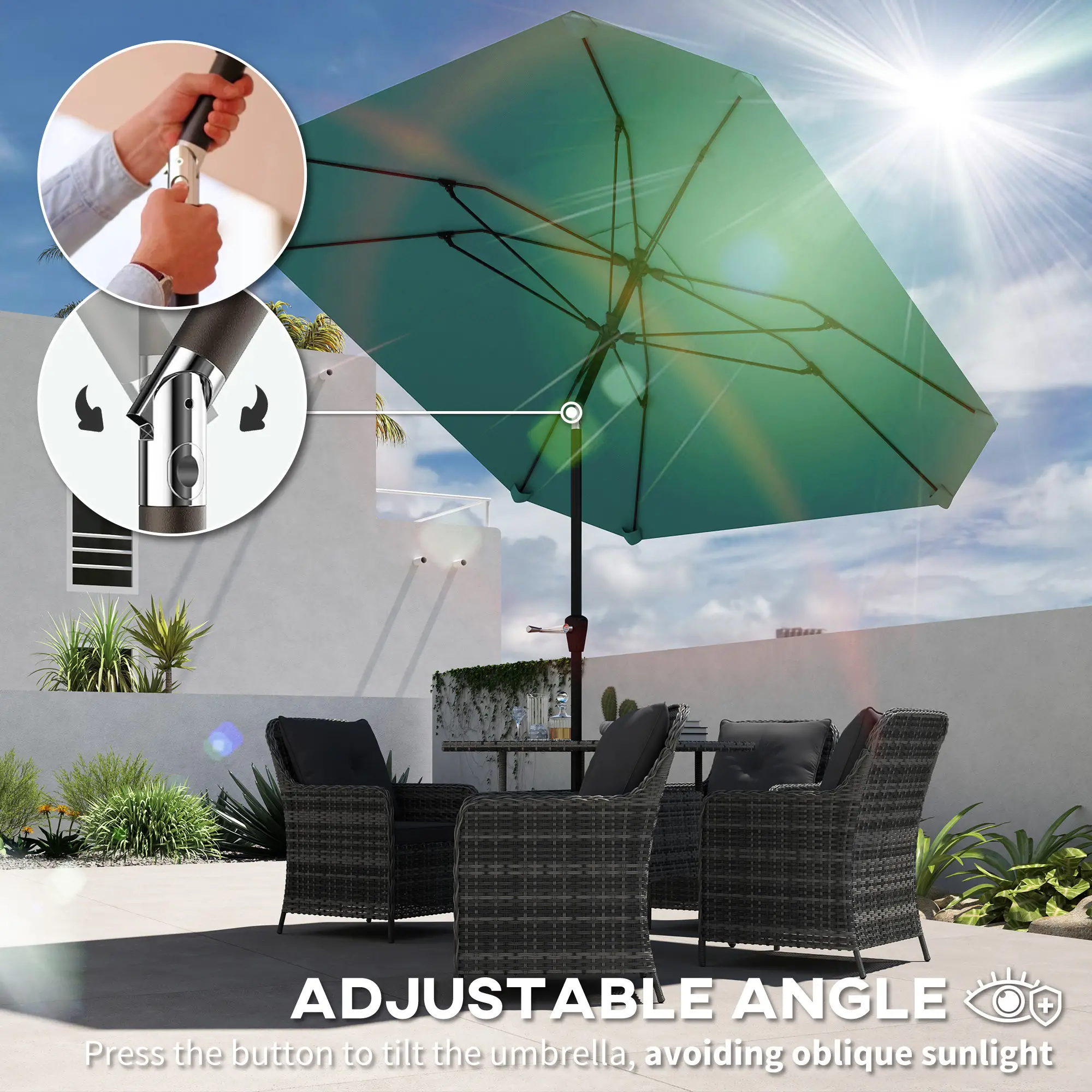 7.6FT Aluminum Patio Umbrella, 8 Ribs, Crank Tilt, Sky Blue - Image 4