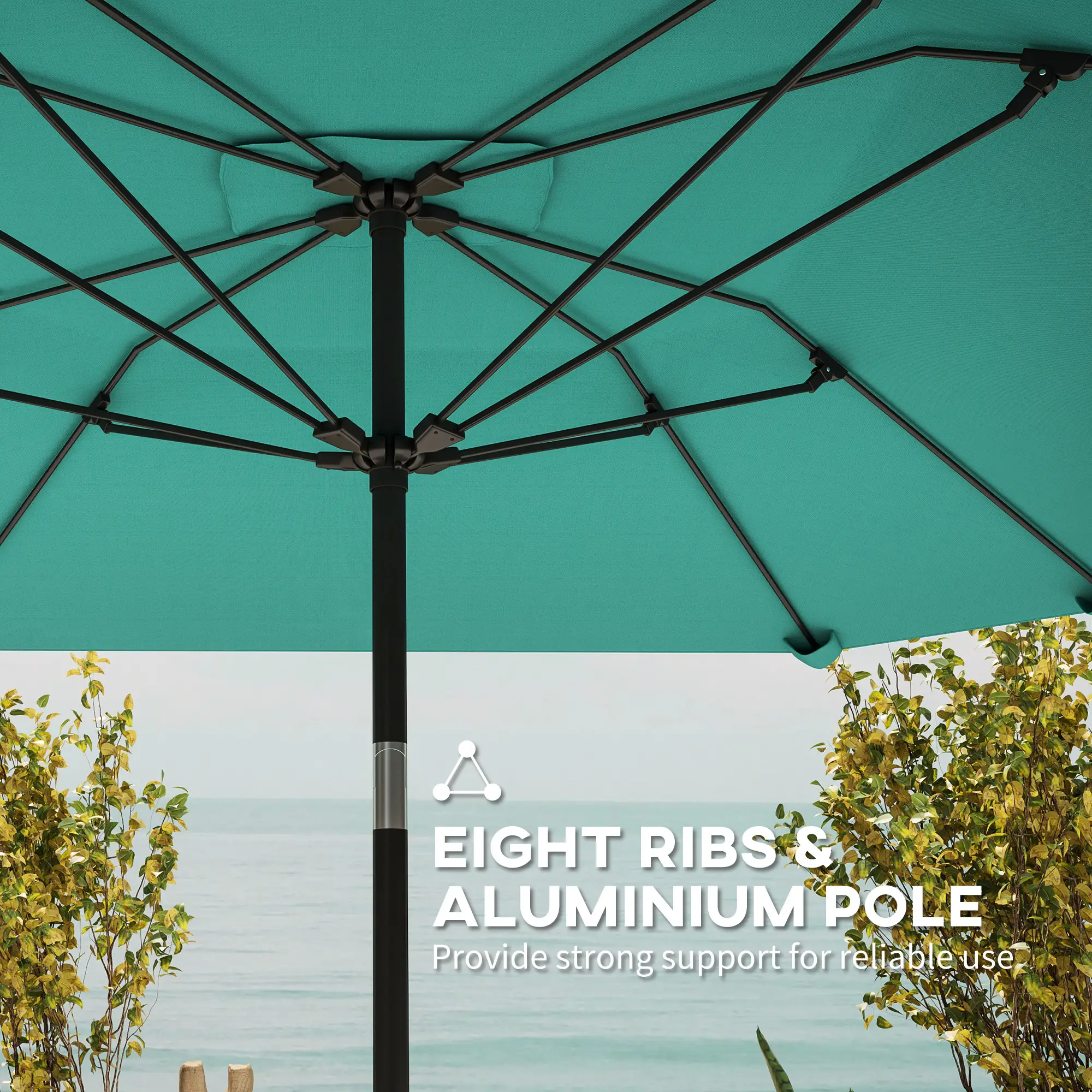 7.6FT Aluminum Patio Umbrella, 8 Ribs, Crank Tilt, Sky Blue - Image 7