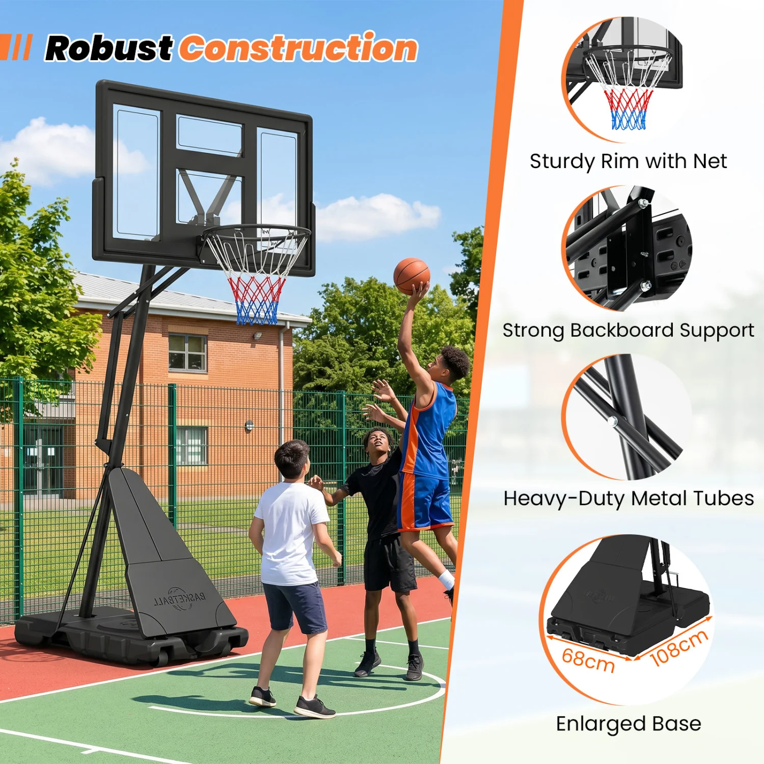 7.7-10 FT Tool-Free Height Adjustable Basketball System - Image 7