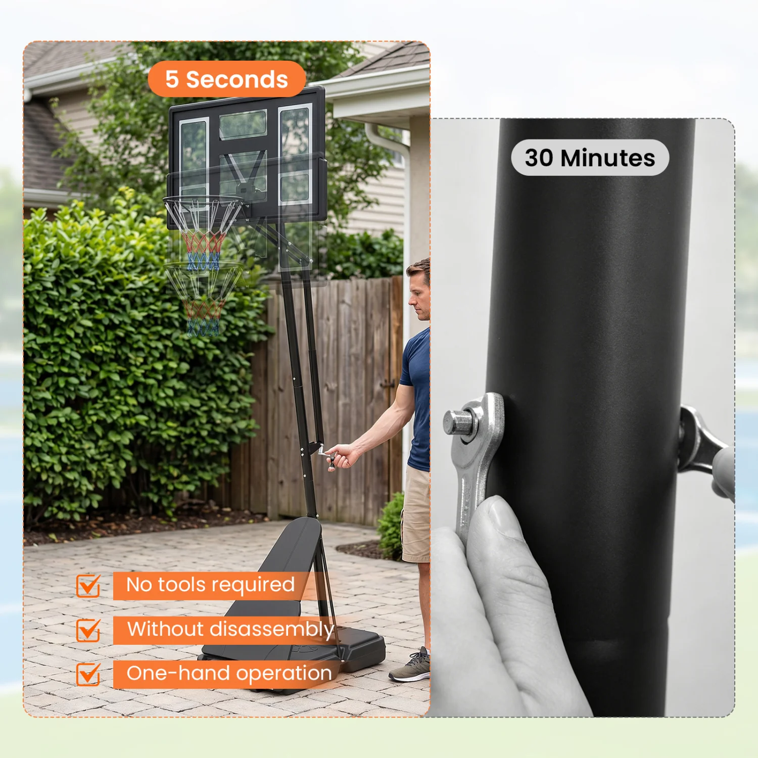 7.7-10 FT Tool-Free Height Adjustable Basketball System - Image 9