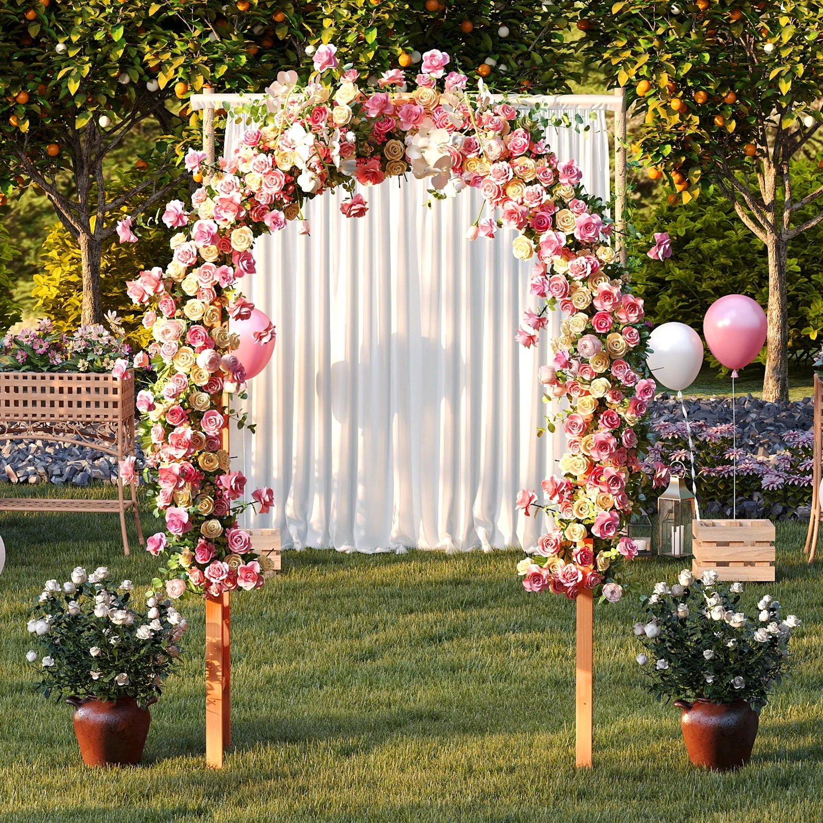 7.7 Feet Garden Arch Wooden Arbor, Orange - Image 3