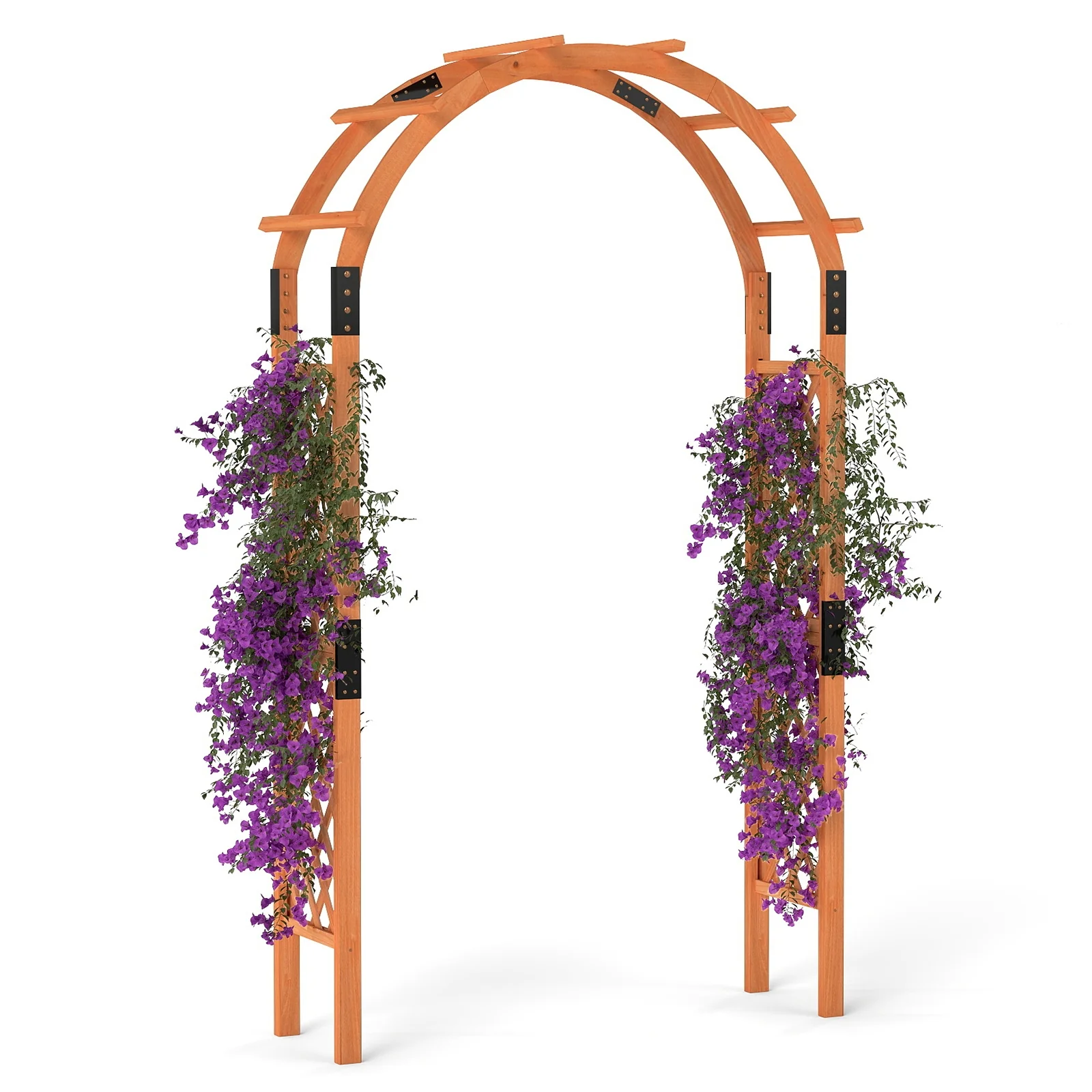 7.7 Feet Garden Arch Wooden Arbor, Orange - Image 5