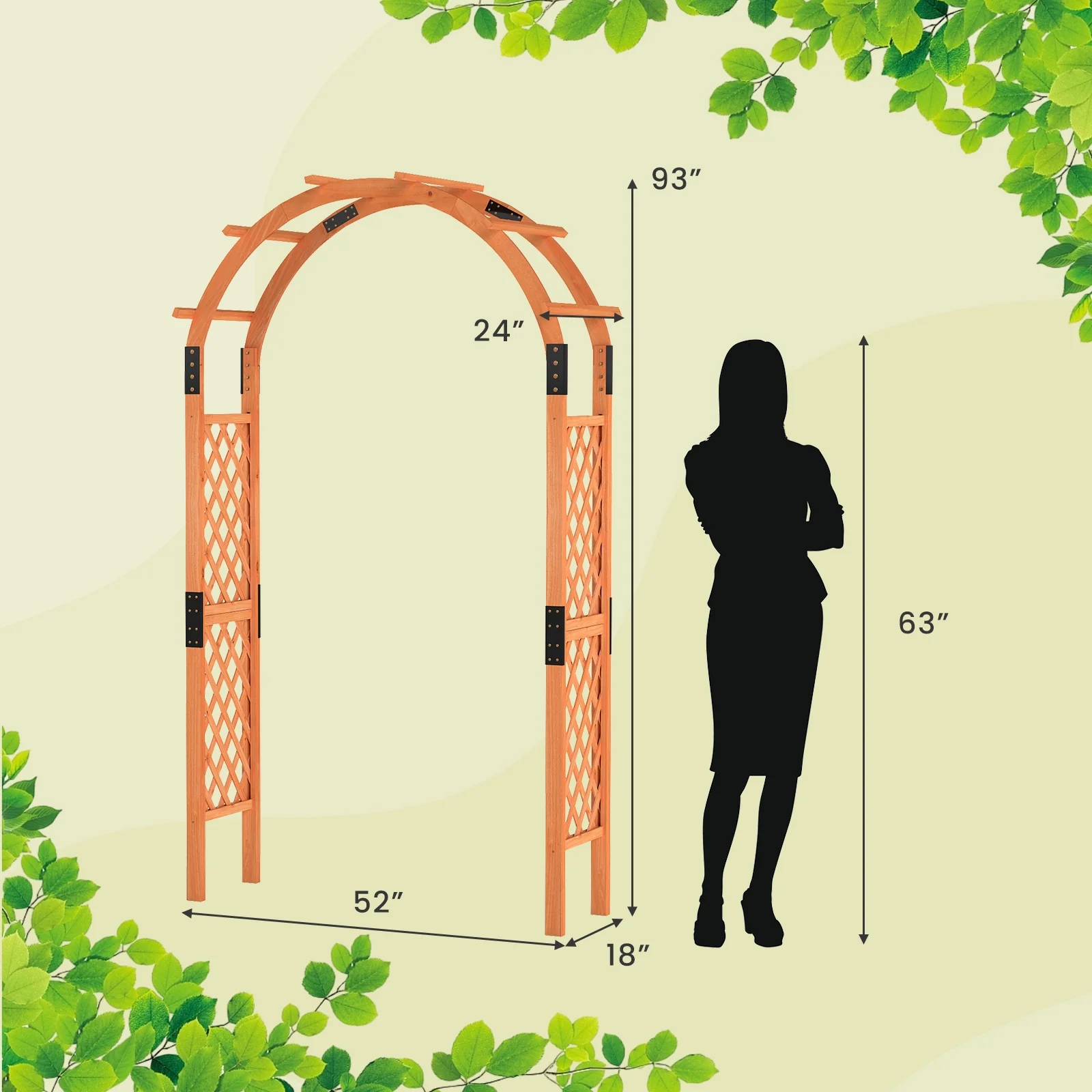 7.7 Feet Garden Arch Wooden Arbor, Orange - Image 6