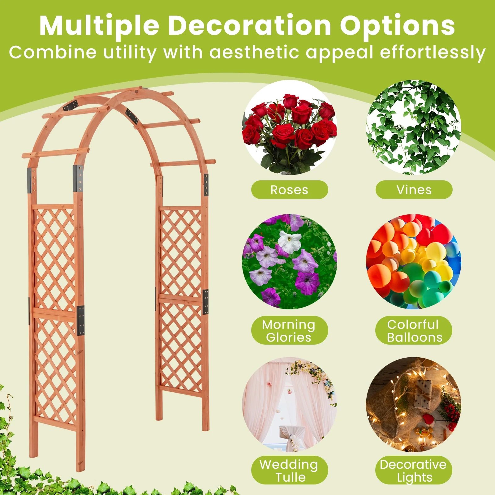 7.7 Feet Garden Arch Wooden Arbor, Orange - Image 9