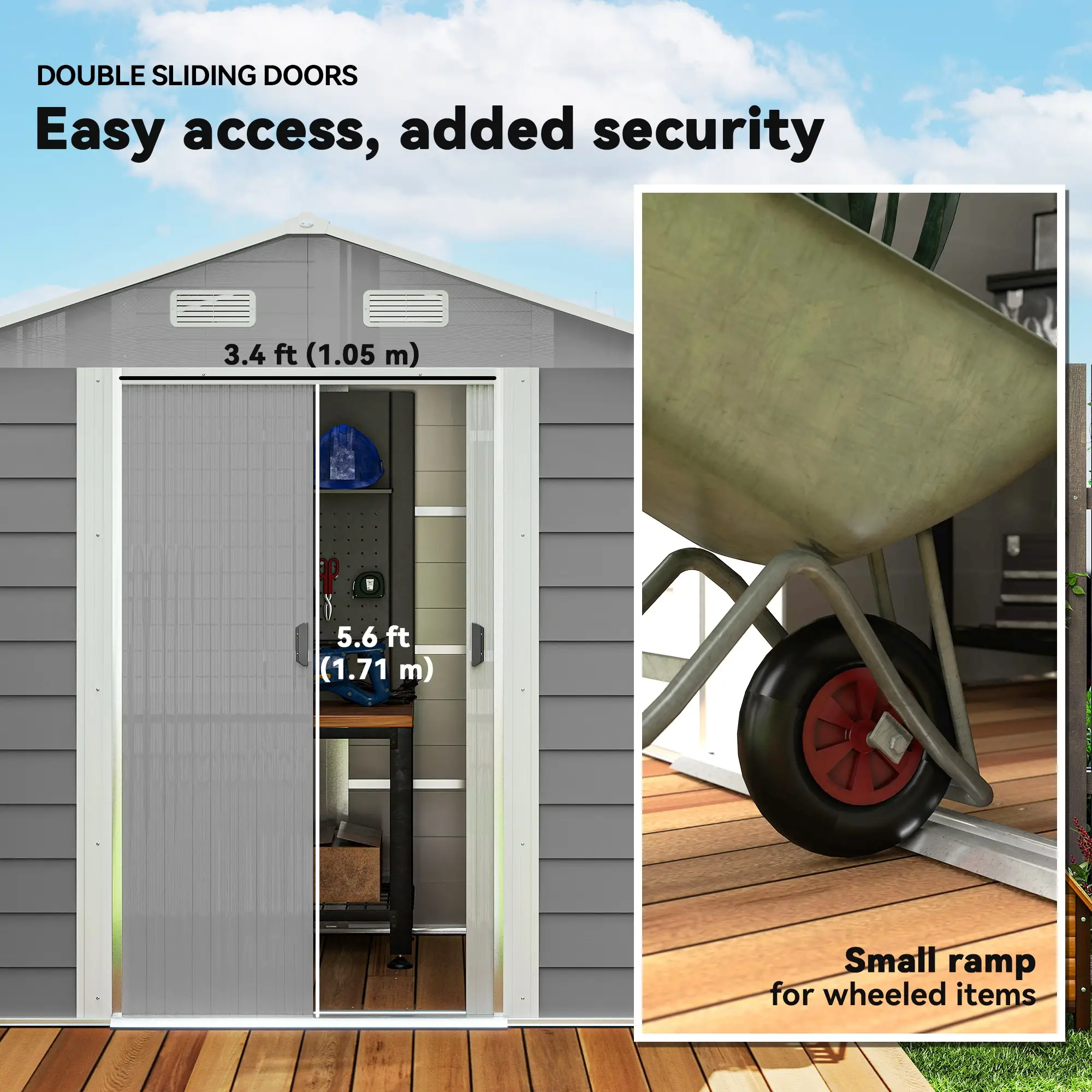 7.7' x 6.5' Metal Garden Shed, Tool Storage, Light Grey - Image 6