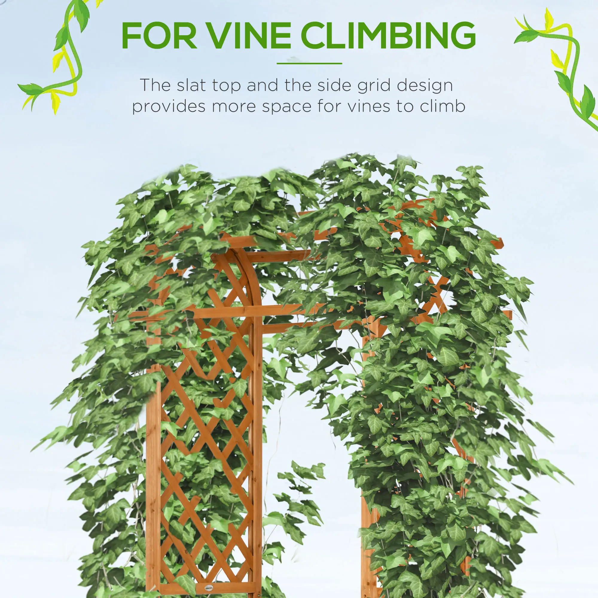 7.7FT Garden Arch, 2 Foldable Planter Boxes, Wooden Trellis Arbor, Brown - Image 4