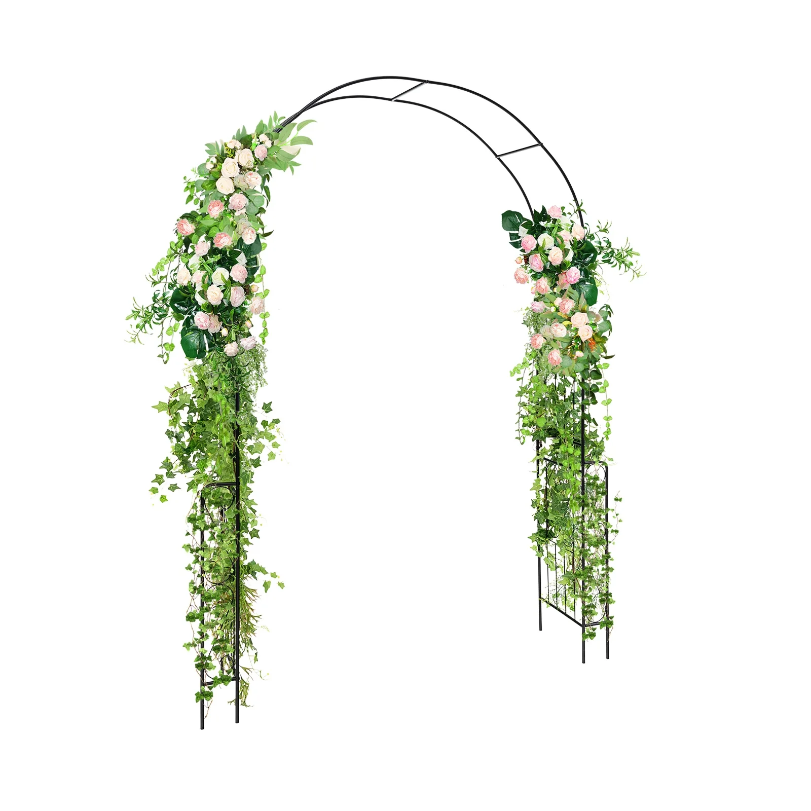 7.9 Feet Metal Garden Arch With Fence, Black