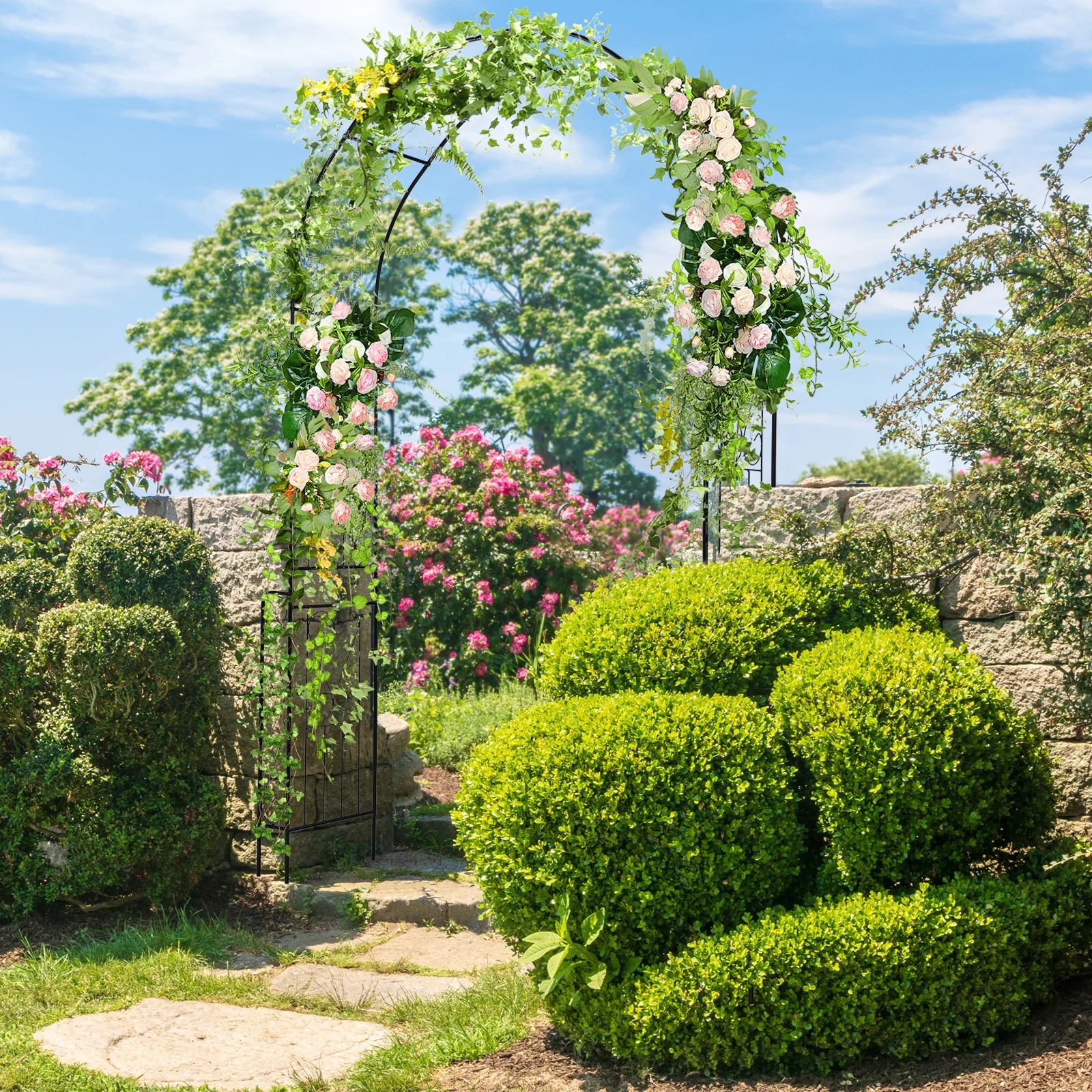 7.9 Feet Metal Garden Arch With Fence, Black - Image 2