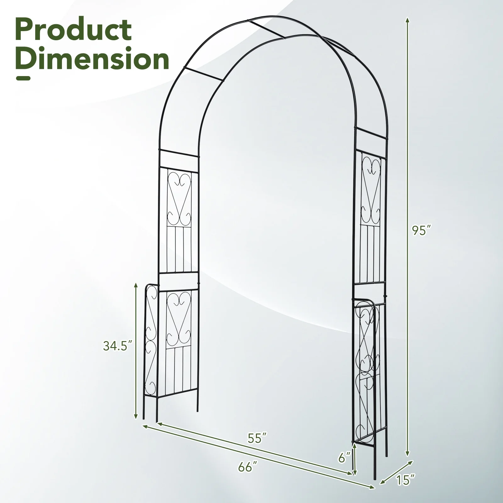7.9 Feet Metal Garden Arch With Fence, Black - Image 6