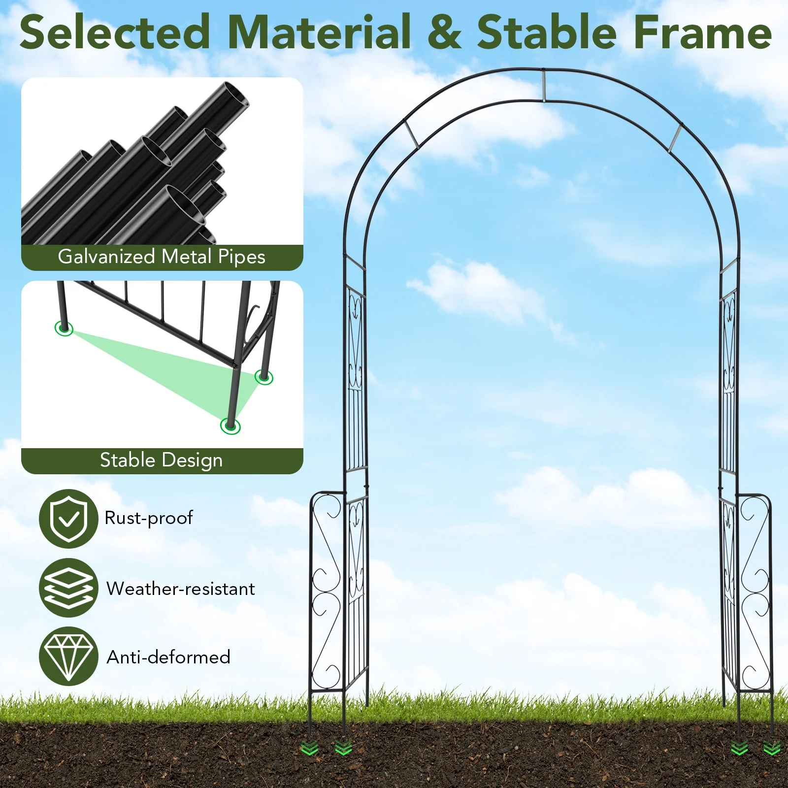 7.9 Feet Metal Garden Arch With Fence, Black - Image 9