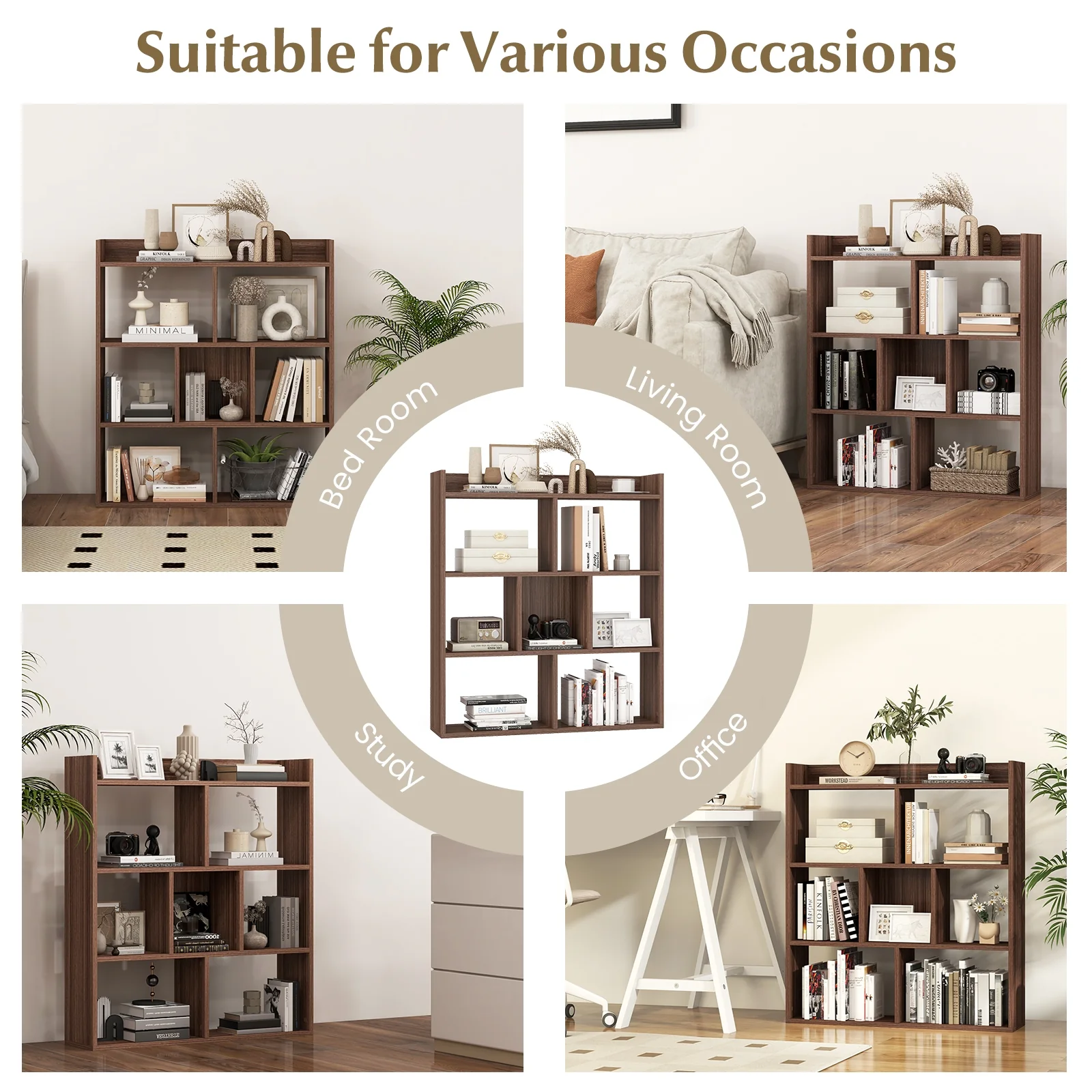 7 Cube Bookshelf, Walnut, Anti-Toppling Devices - Image 9