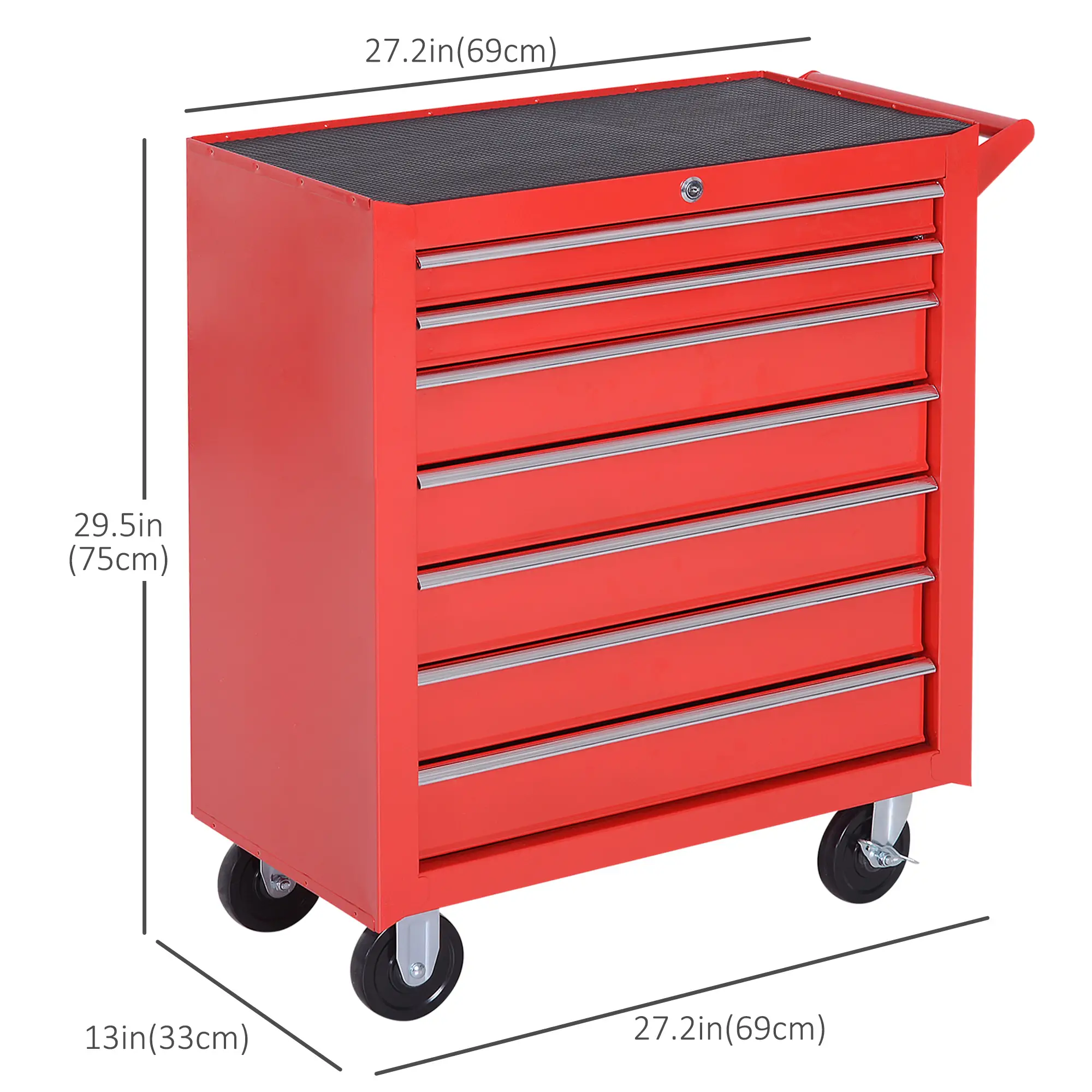 7 Drawer Roller Tool Chest, Mobile Lockable Toolbox, Red - Image 3