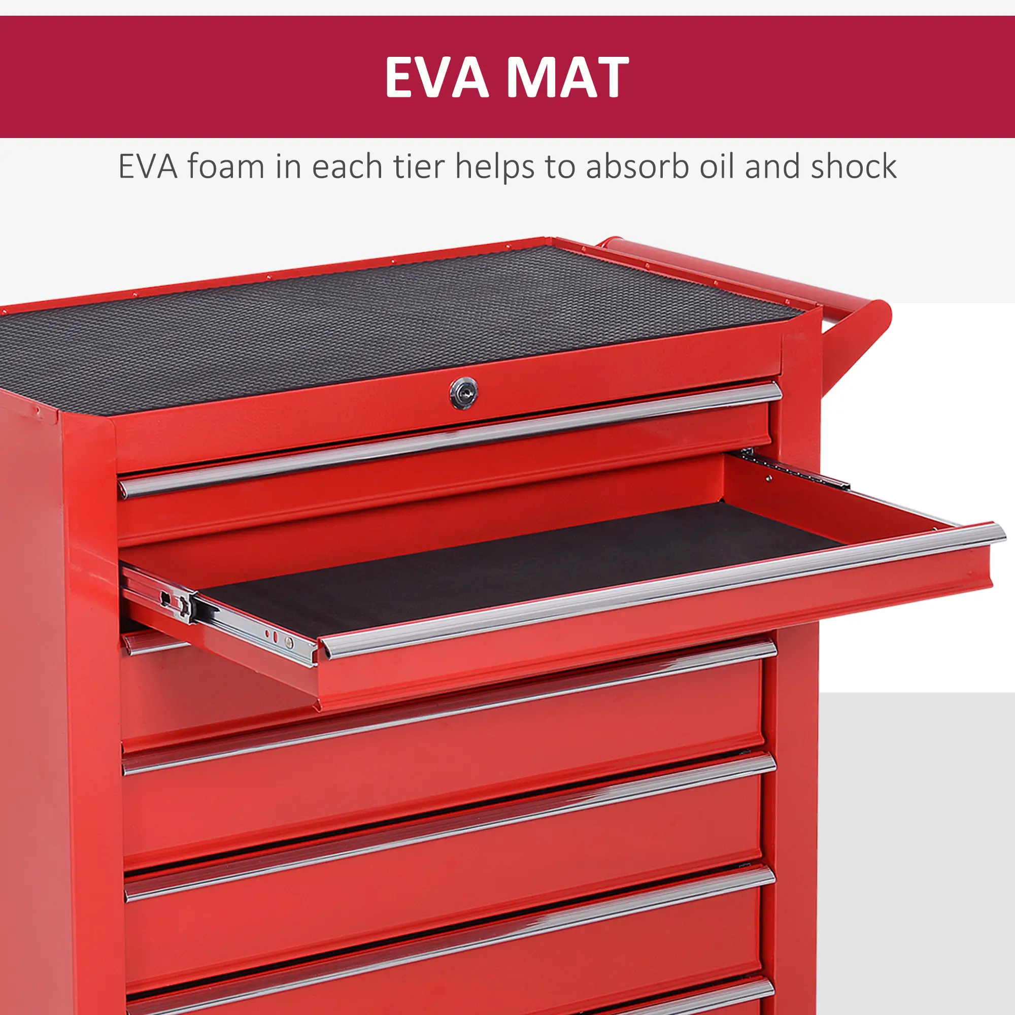 7 Drawer Roller Tool Chest, Mobile Lockable Toolbox, Red - Image 5