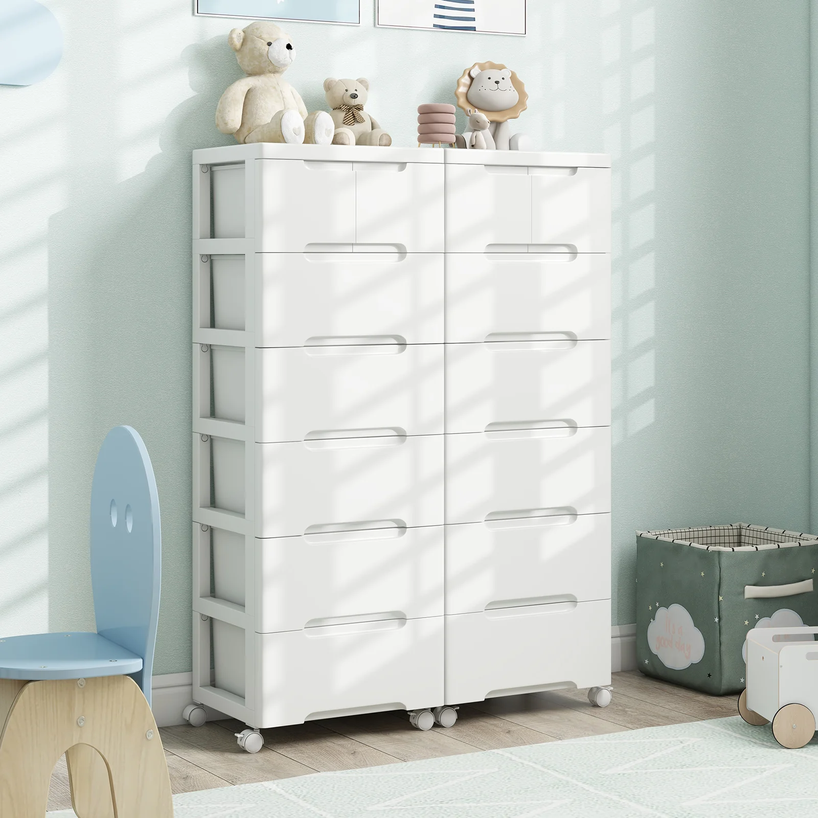 7-Drawer Rolling Storage Cabinet With Universal Wheels, White - Image 2