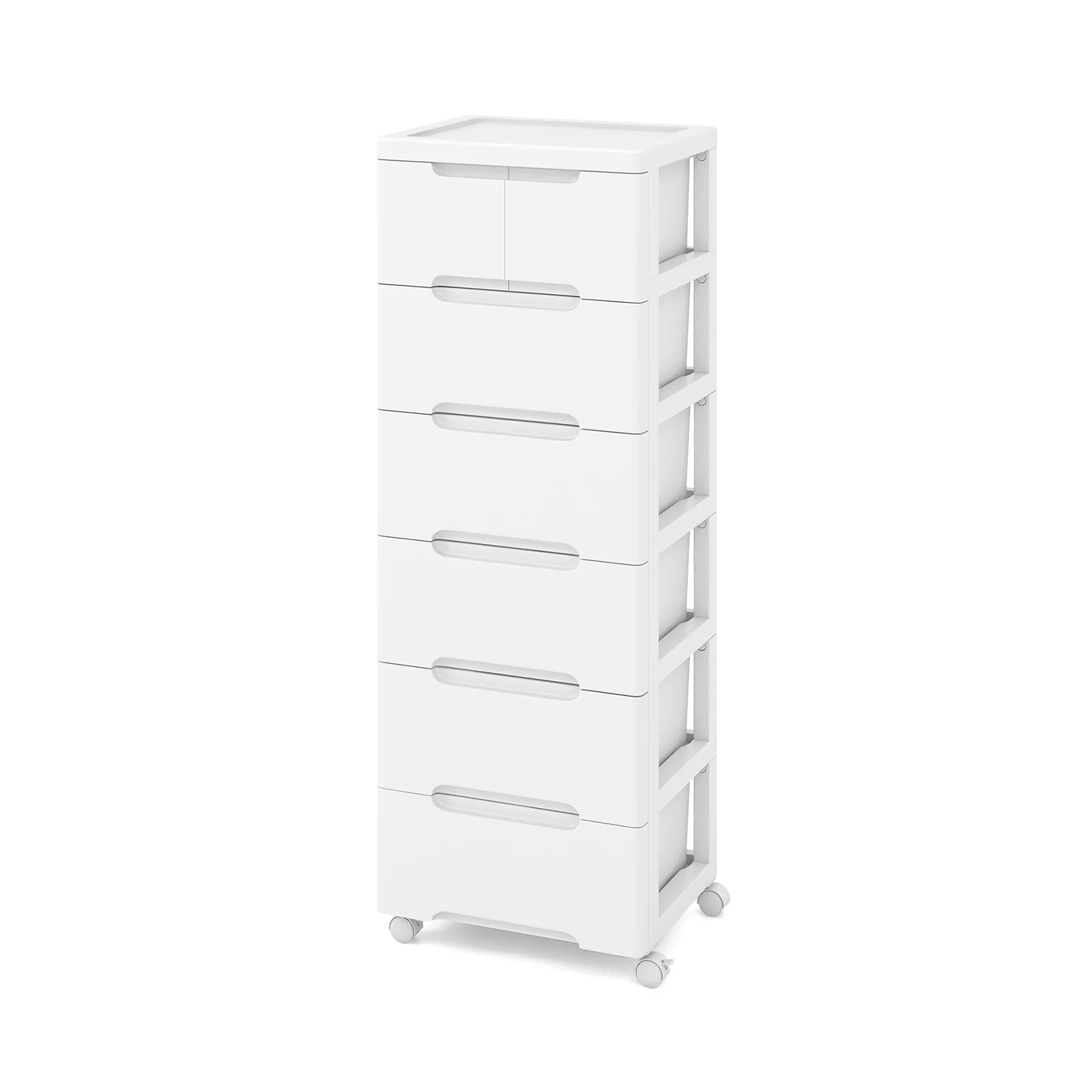 7-Drawer Rolling Storage Cabinet With Universal Wheels, White - Image 4
