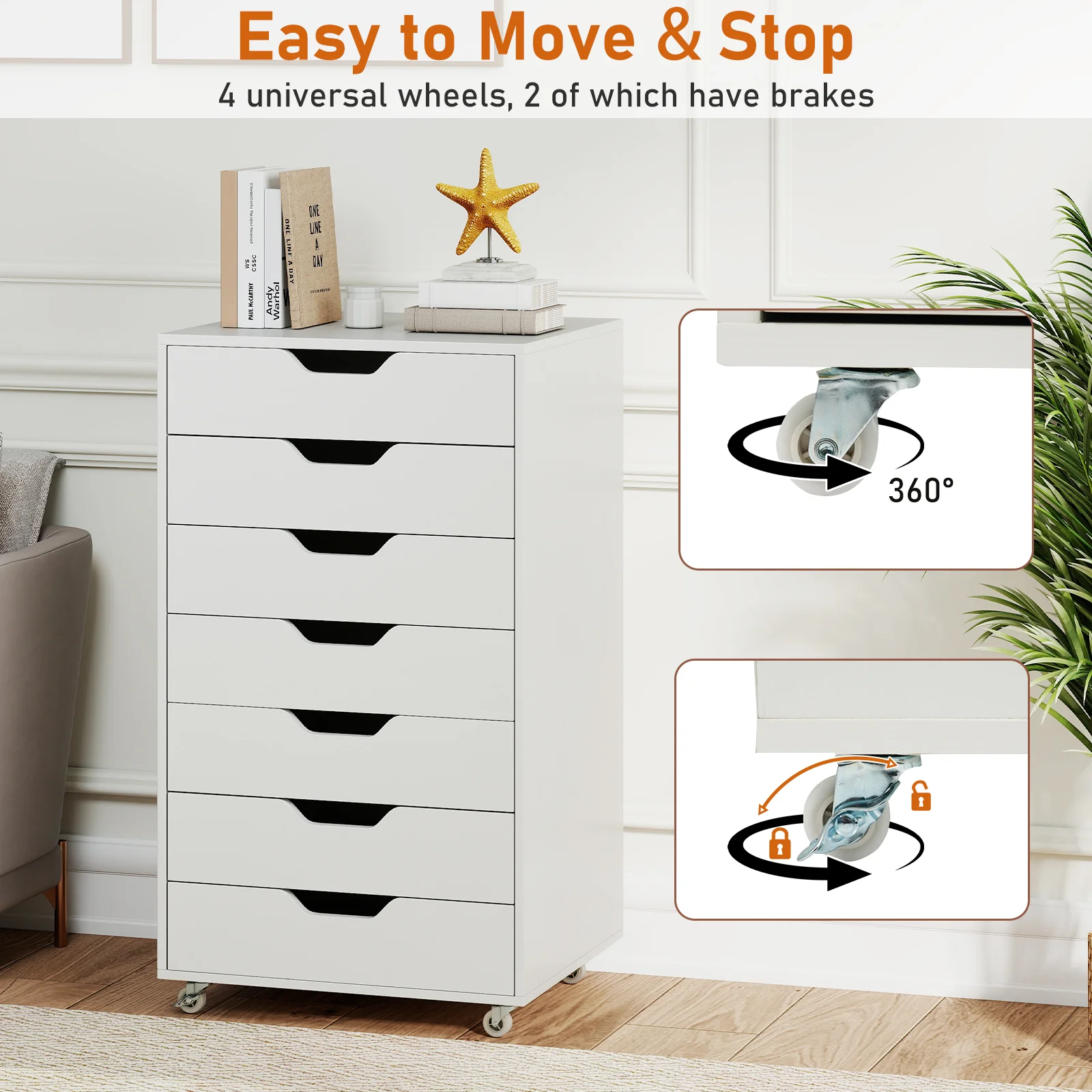 7-Drawer Storage Dresser, With Wheels, White - Image 10