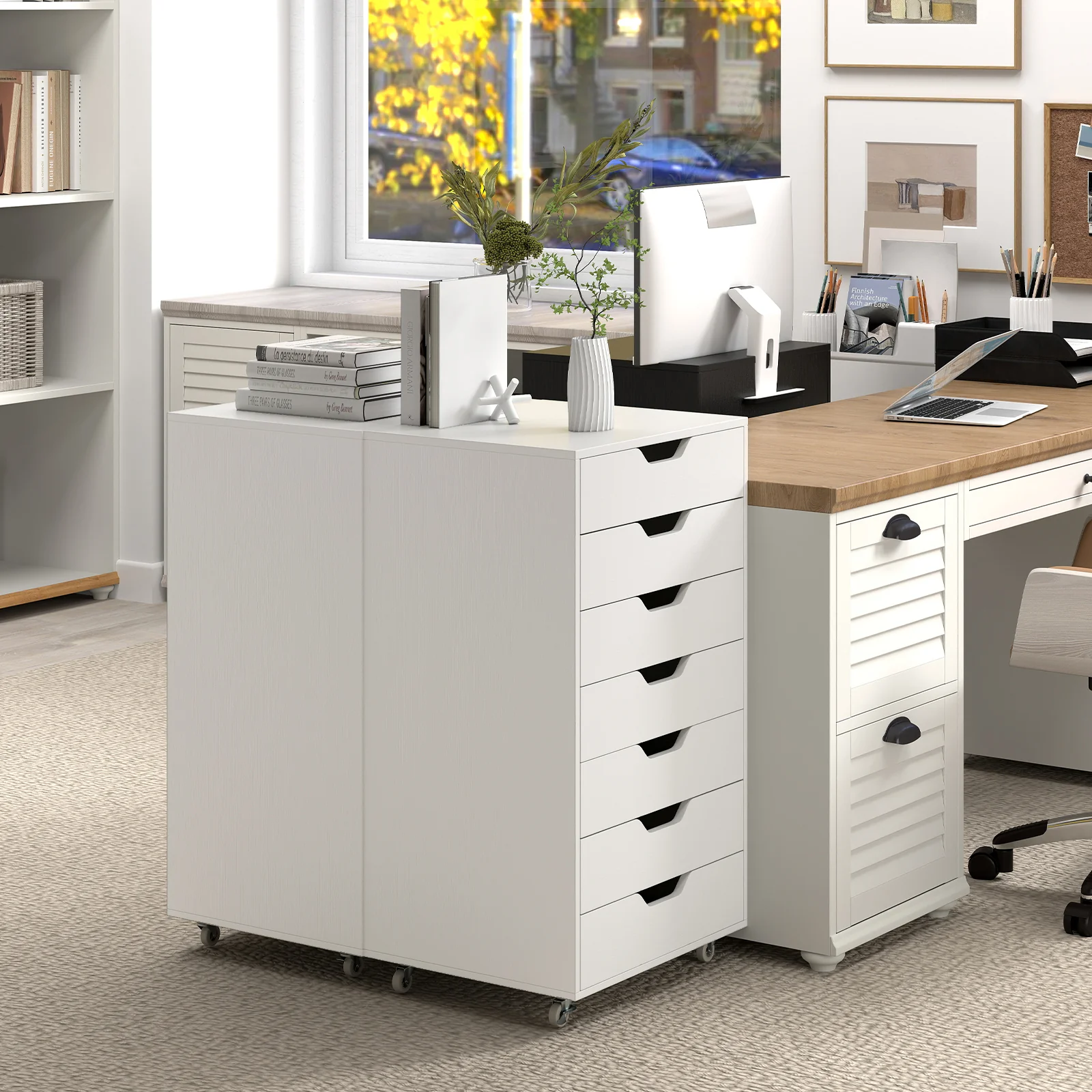 7-Drawer Storage Dresser, With Wheels, White - Image 2