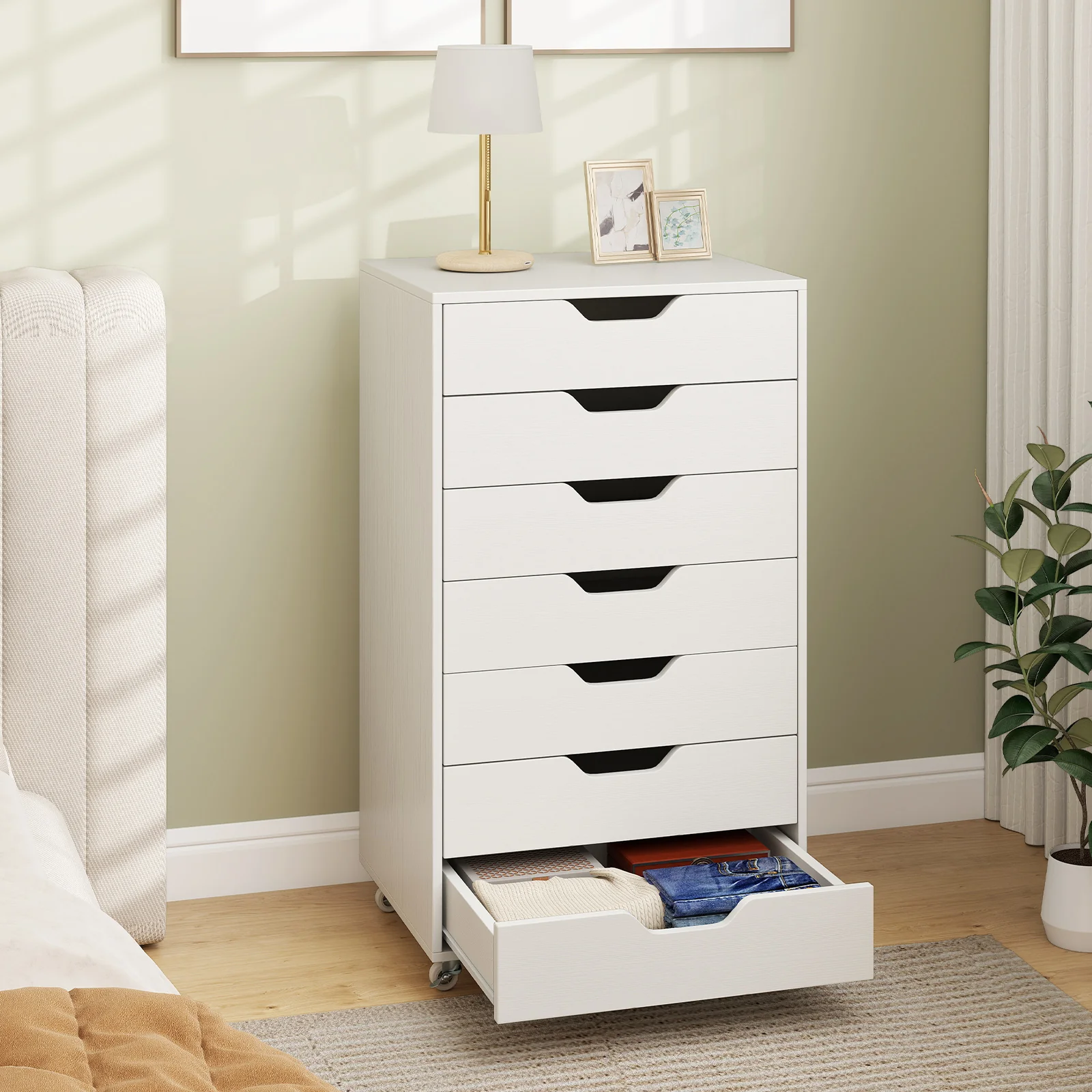 7-Drawer Storage Dresser, With Wheels, White - Image 3