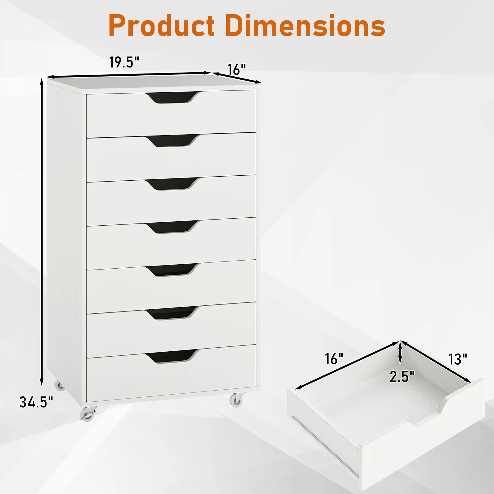 7-Drawer Storage Dresser, With Wheels, White - Image 6