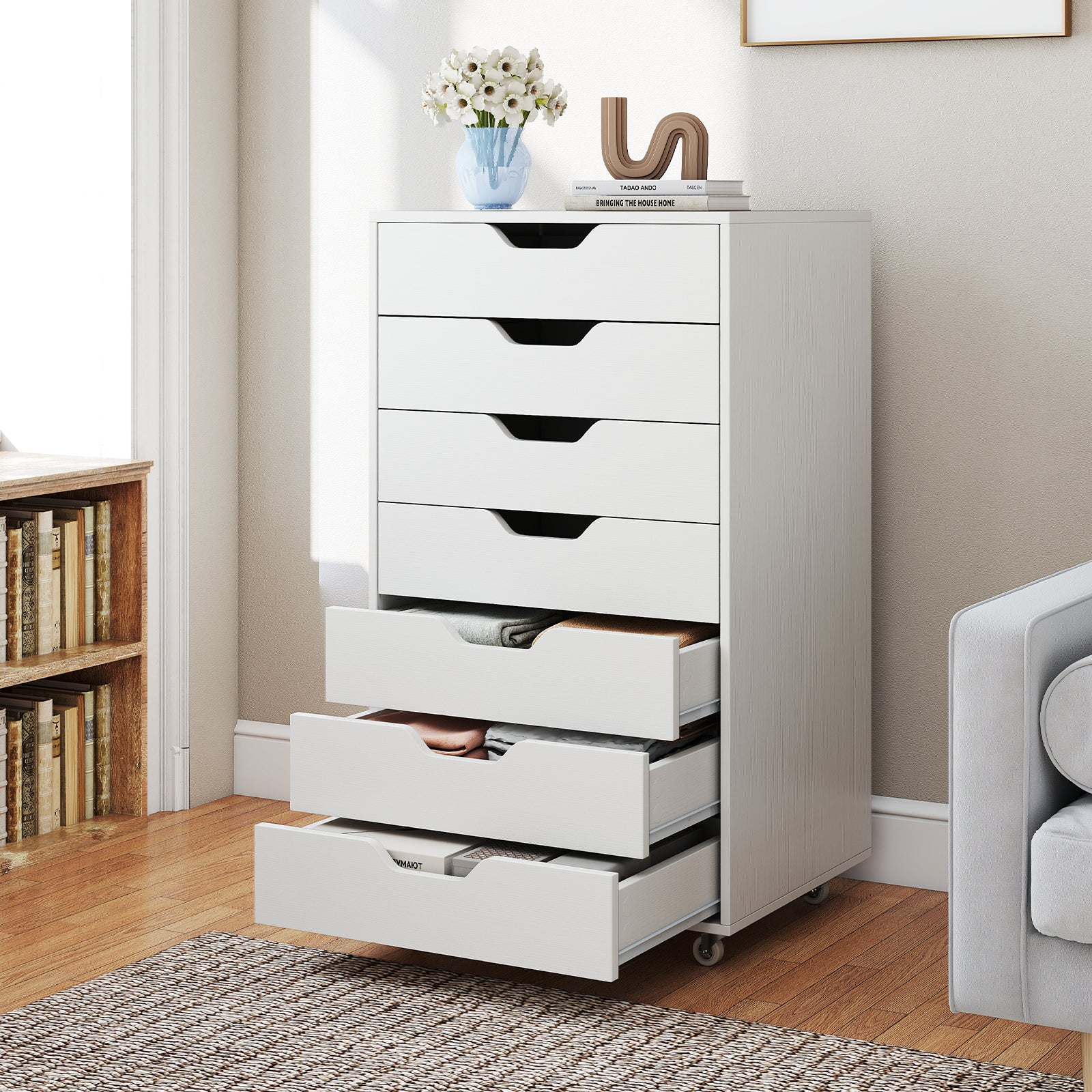 7-Drawer Storage Dresser, With Wheels, White - Image 7