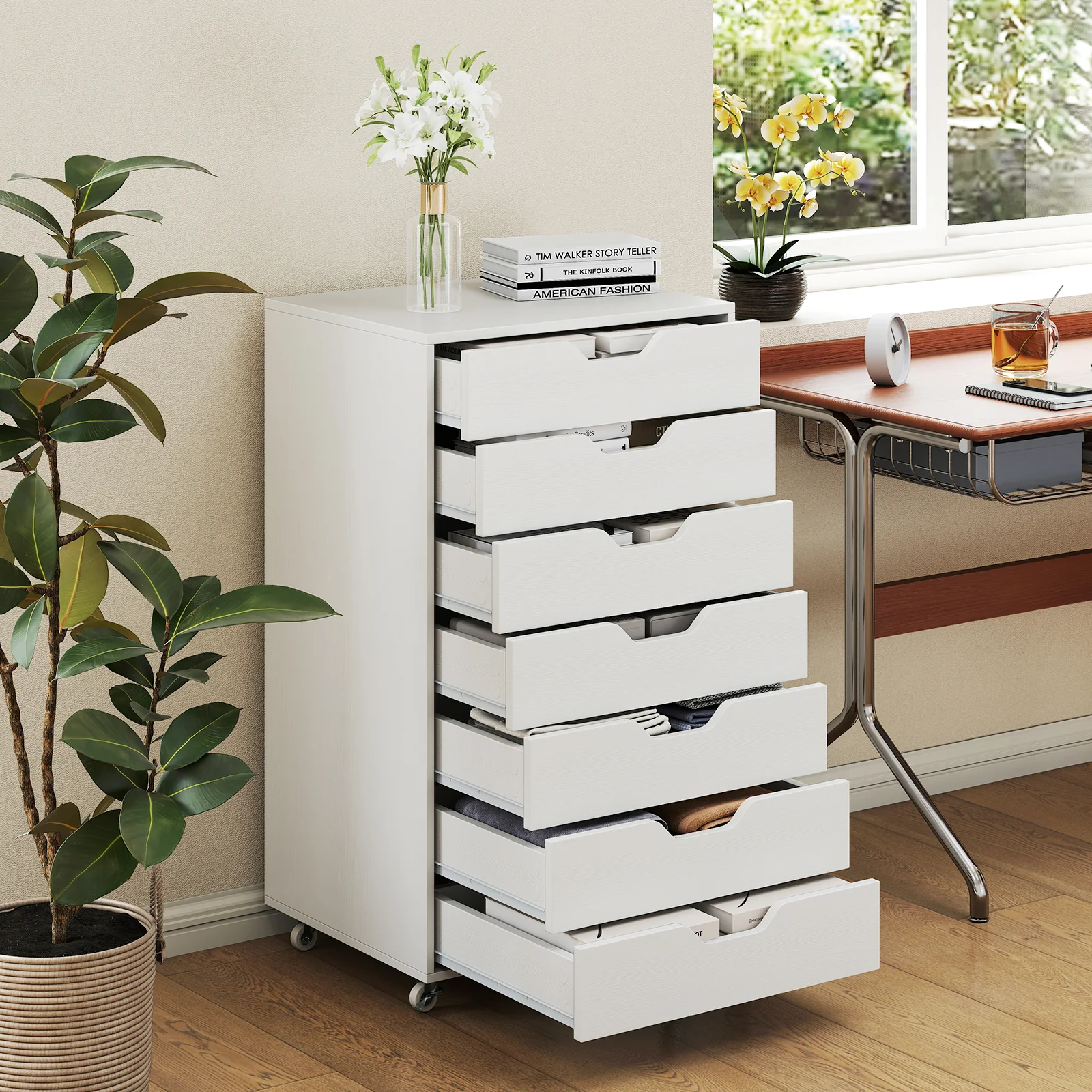 7-Drawer Storage Dresser, With Wheels, White - Image 8